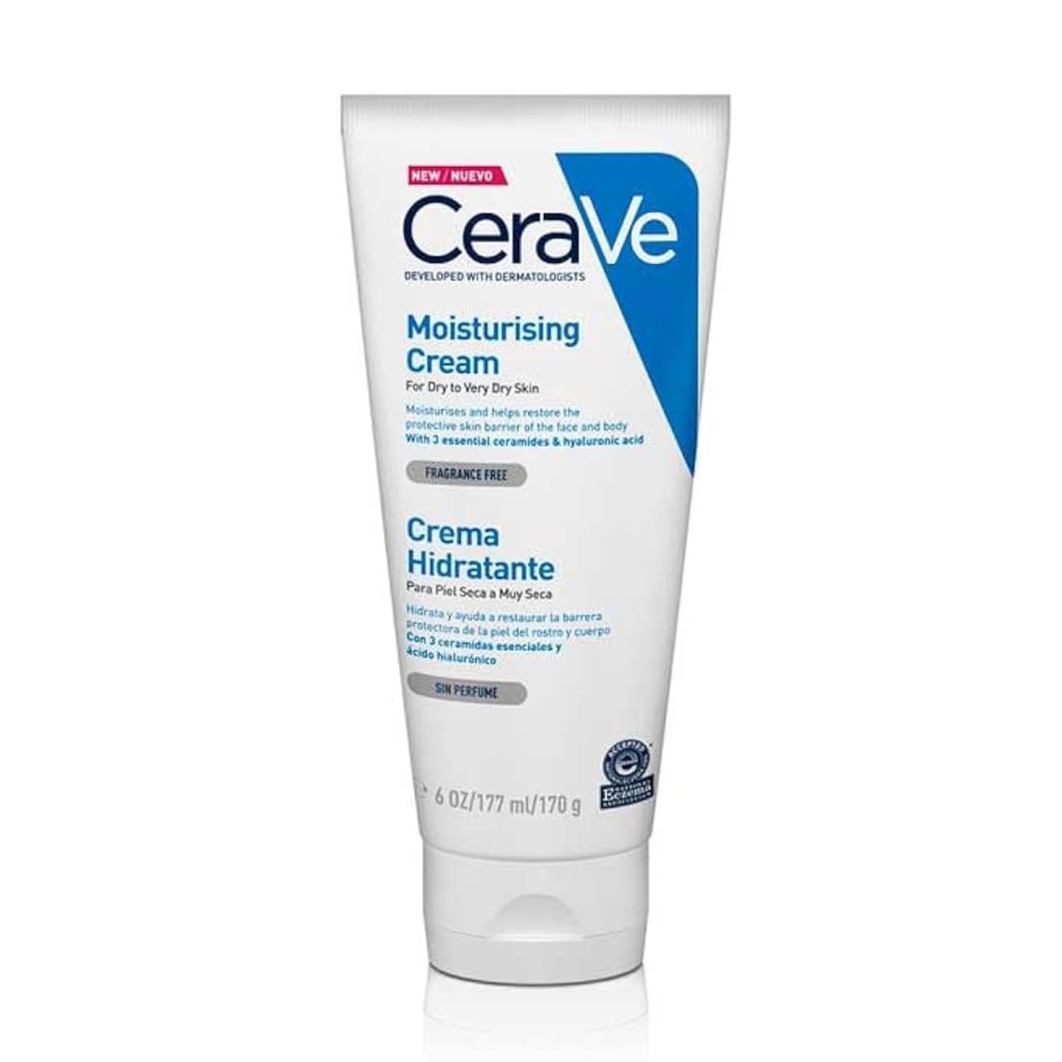 CeraVe Moisturising Cream Tube with 3 Essential Ceramides for Dry to Very Dry Skin 177ml