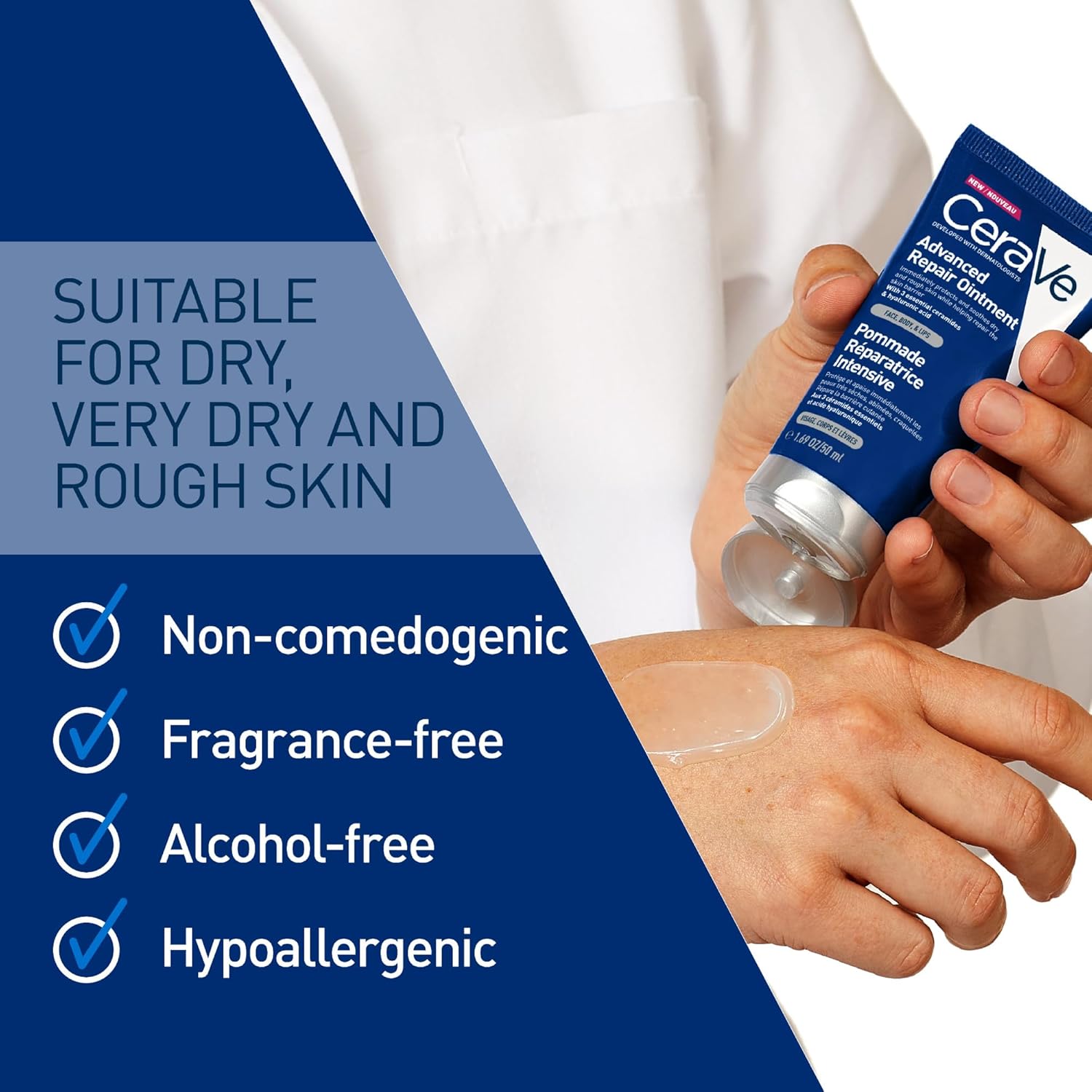 CeraVe Advanced Repair Ointment, Multi-Purpose Relief for Very Dry Chapped Skin, Face, Body & Lips With 3 Essential Ceramides, 50ml