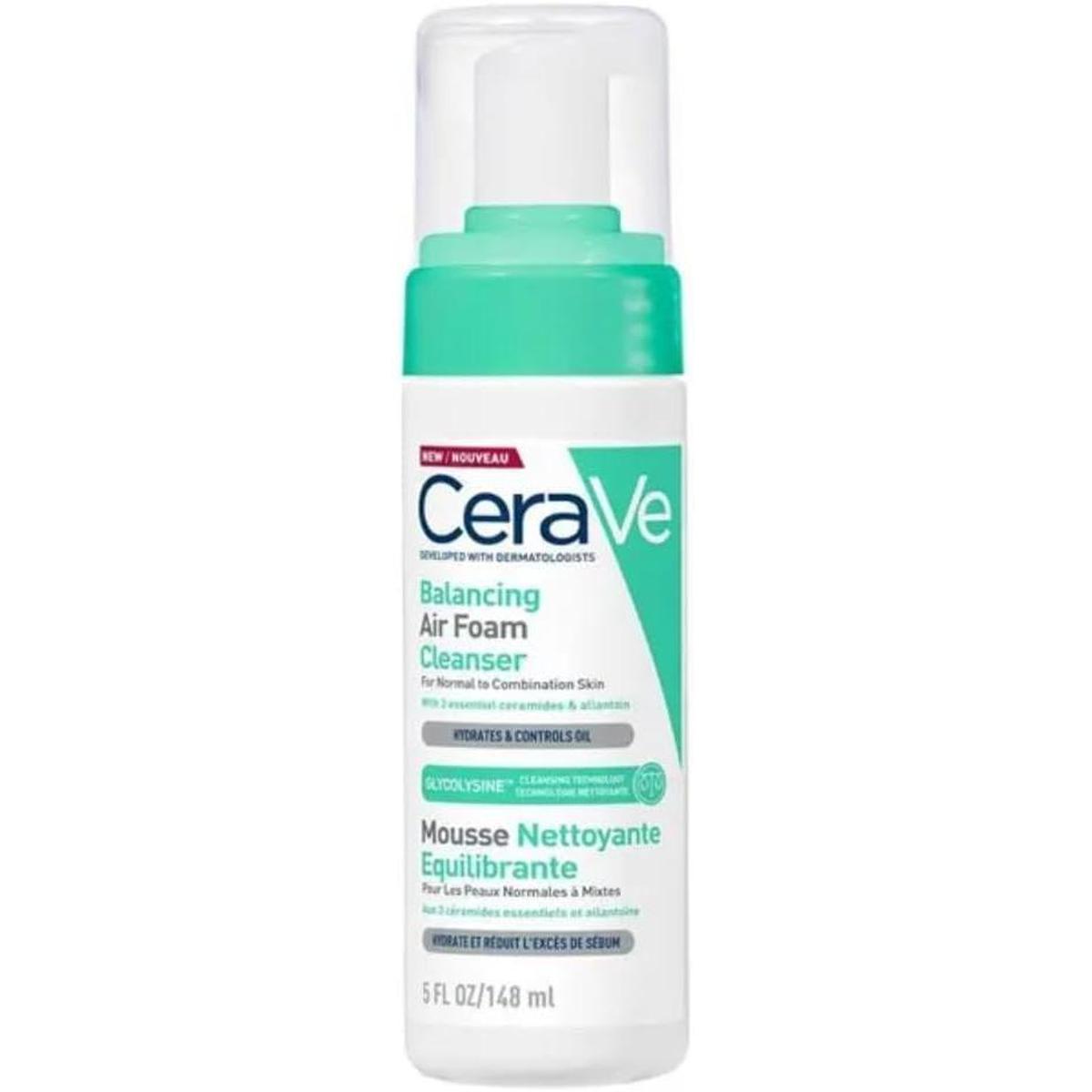 CeraVe Balancing Air Foam Cleanser in a 148ml white pump bottle with a teal cap and label for combination skin.