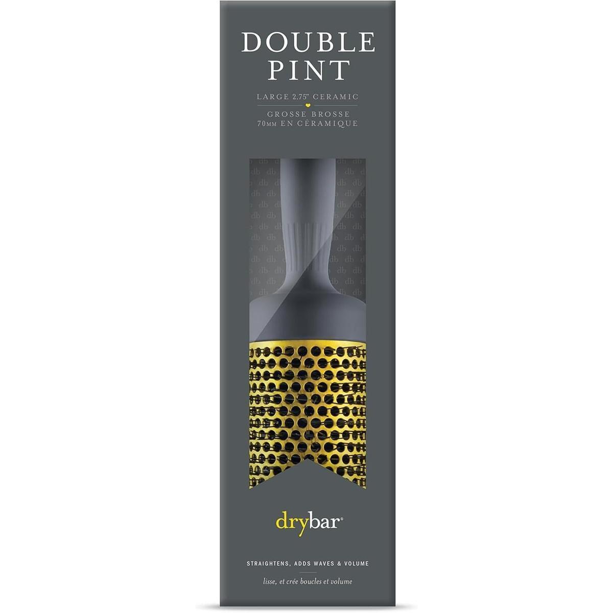 Drybar Double Pint 70mm vented ceramic round brush in grey packaging for volume and shine.