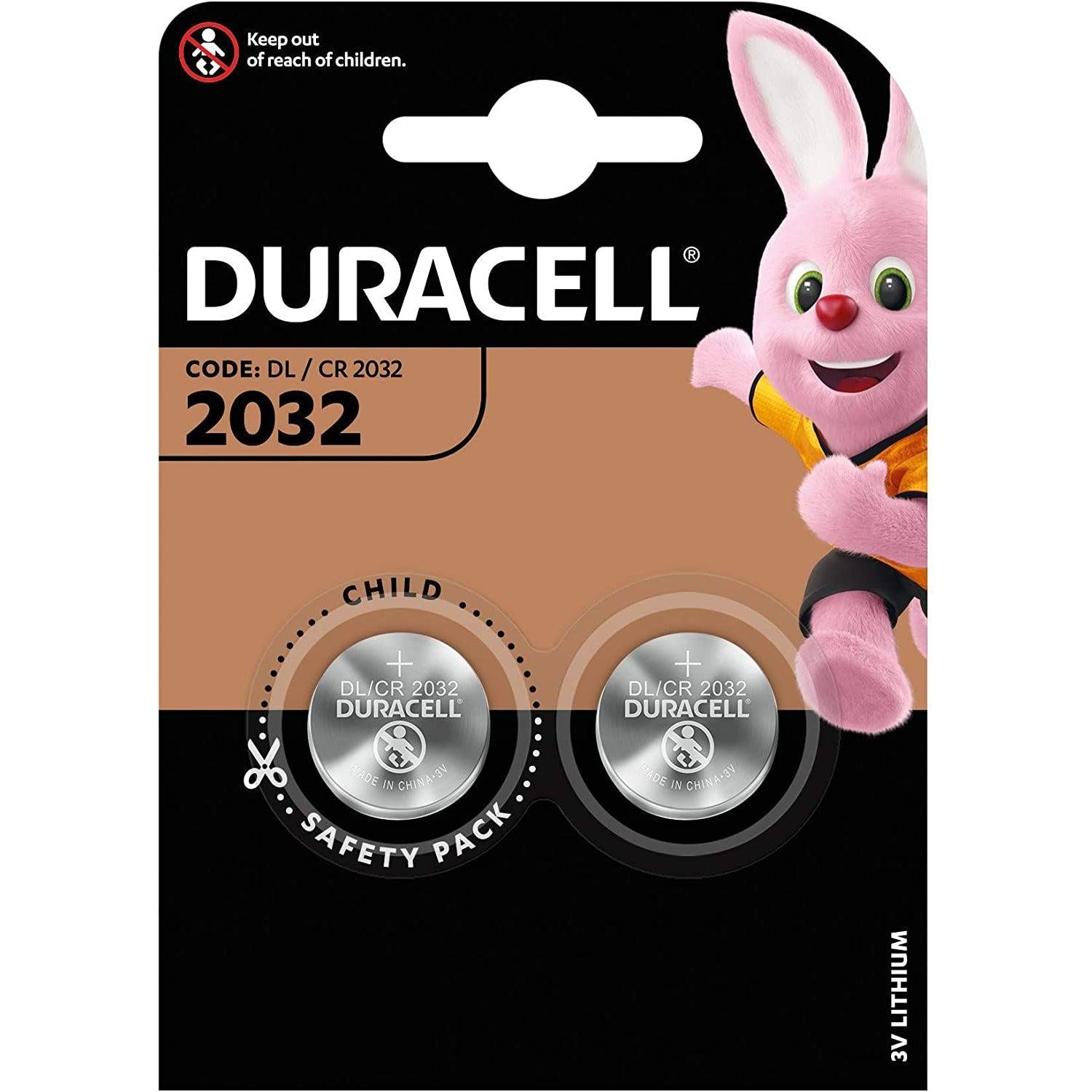 Duracell Specialty 2032 Lithium Coin Battery 3 V, Pack of 2, with Baby Secure Technology (DL2032/CR2032)