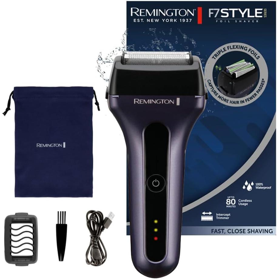 Remington Men's Electric Shaver Foil Shaver F7 Long Hair Trimmer + 3-Day Beard Attachment F7000