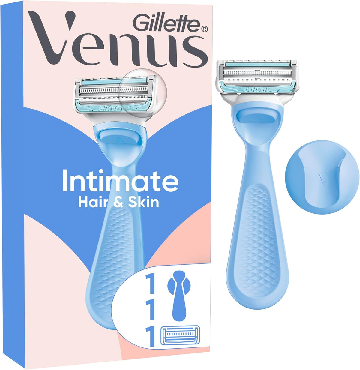 Gillette Venus Pubic Hair Razor for Women with Aloe, Precision Trimmer for Sensitive Skin, 1 Handle and 1 Blade Refill, Gentle Bikini & Intimate Area Razor