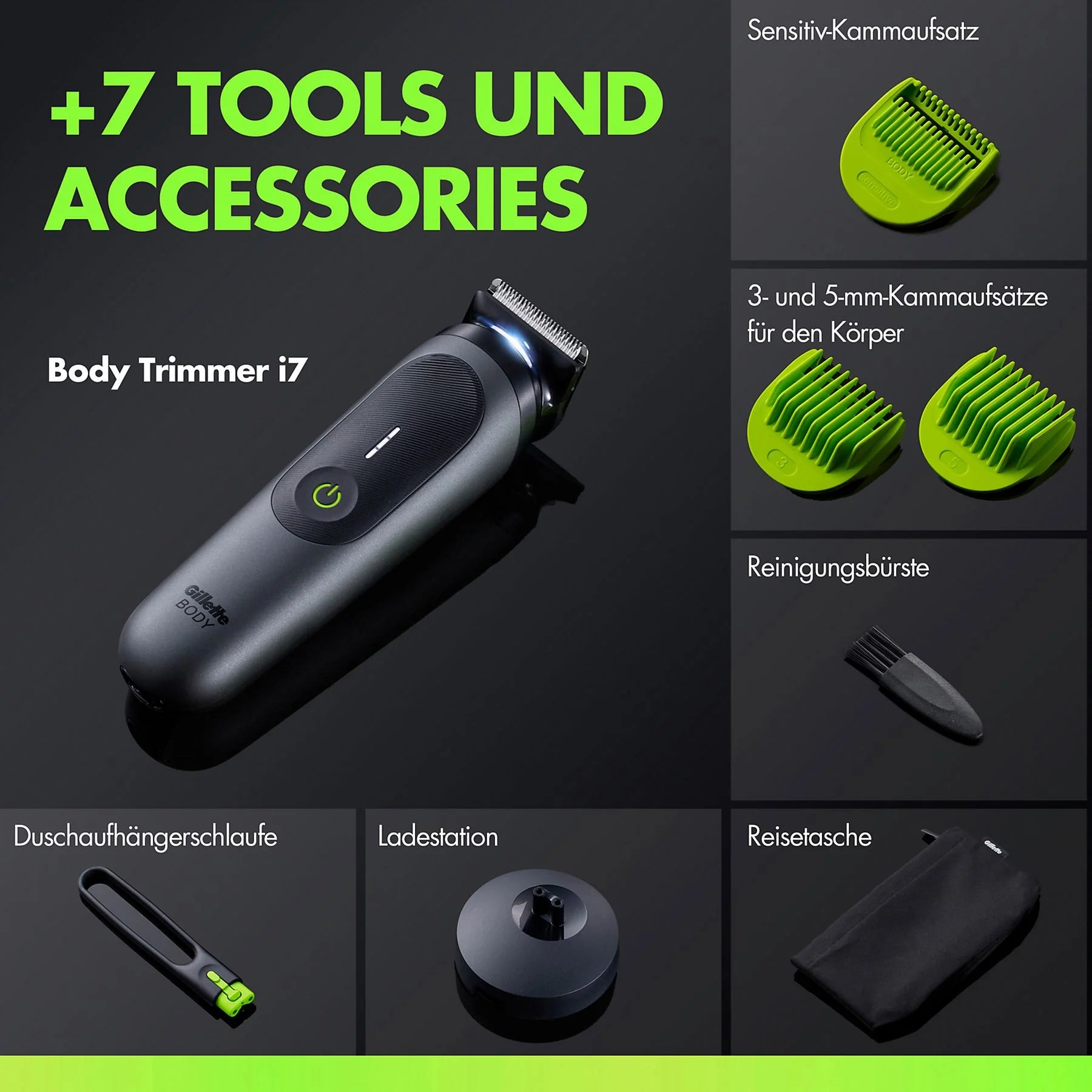 GILLETTE Labs i7 Body + Intimate Trimmer with Lifetime Sharp Blades, Pubic Hair & Ball Trimmer for Men, Wet/Dry Use