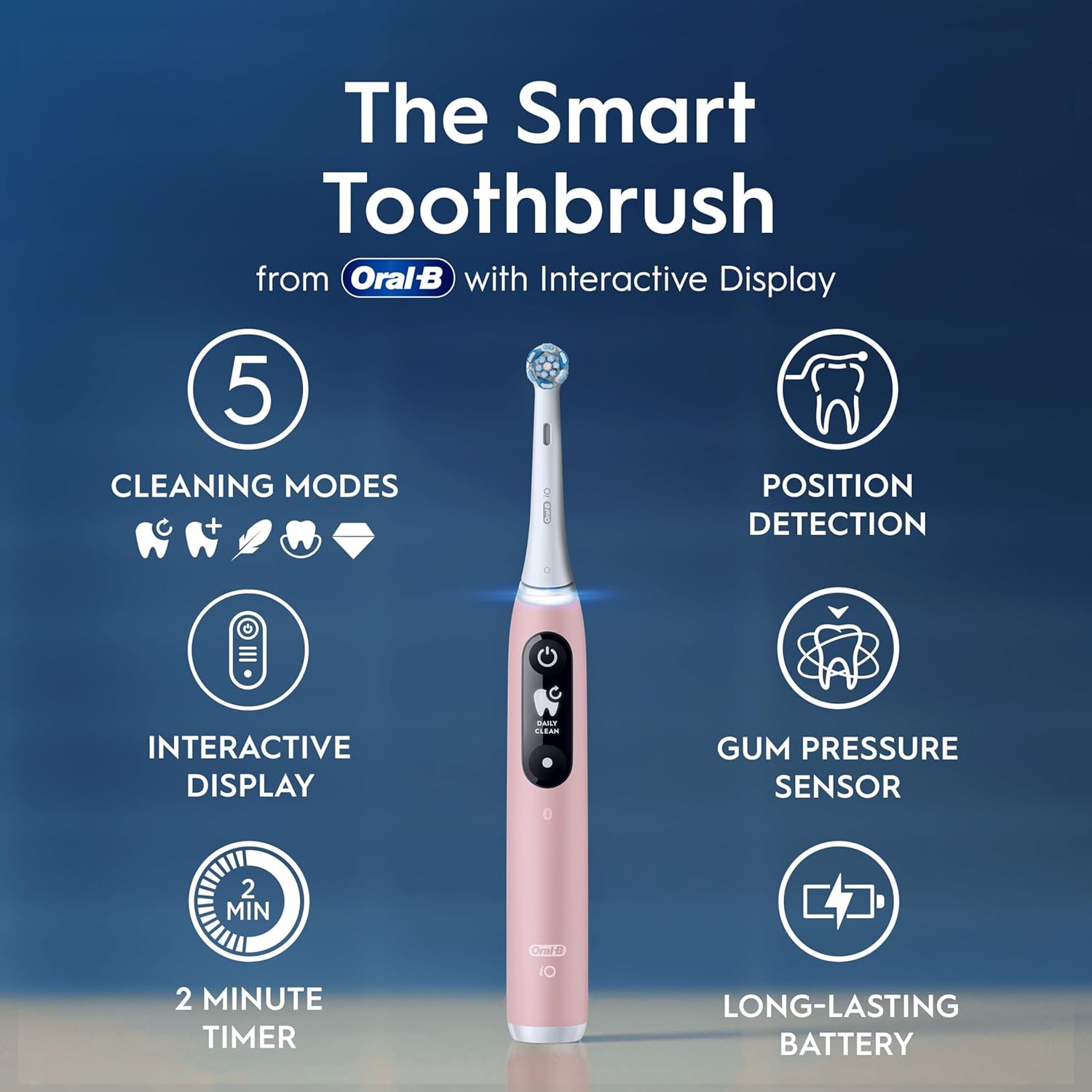 Oral-B iO6 Electric Toothbrushes , 1 Toothbrush Head & Travel Case, 5 Modes with Ultra-Sensitive, Sensitive Edition, UK 2 Pin Plug, Pink Sand