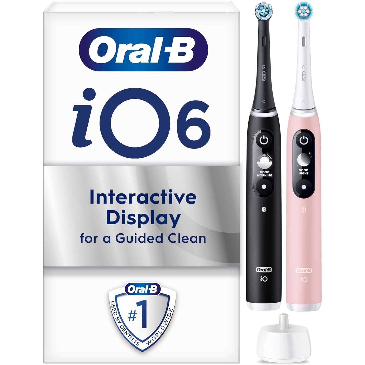 Oral-B iO6 2 x Electric Toothbrushes , 2 Handles, 2 Toothbrush Heads, 5 Modes with Teeth Whitening, Black Lava & Pink Sand