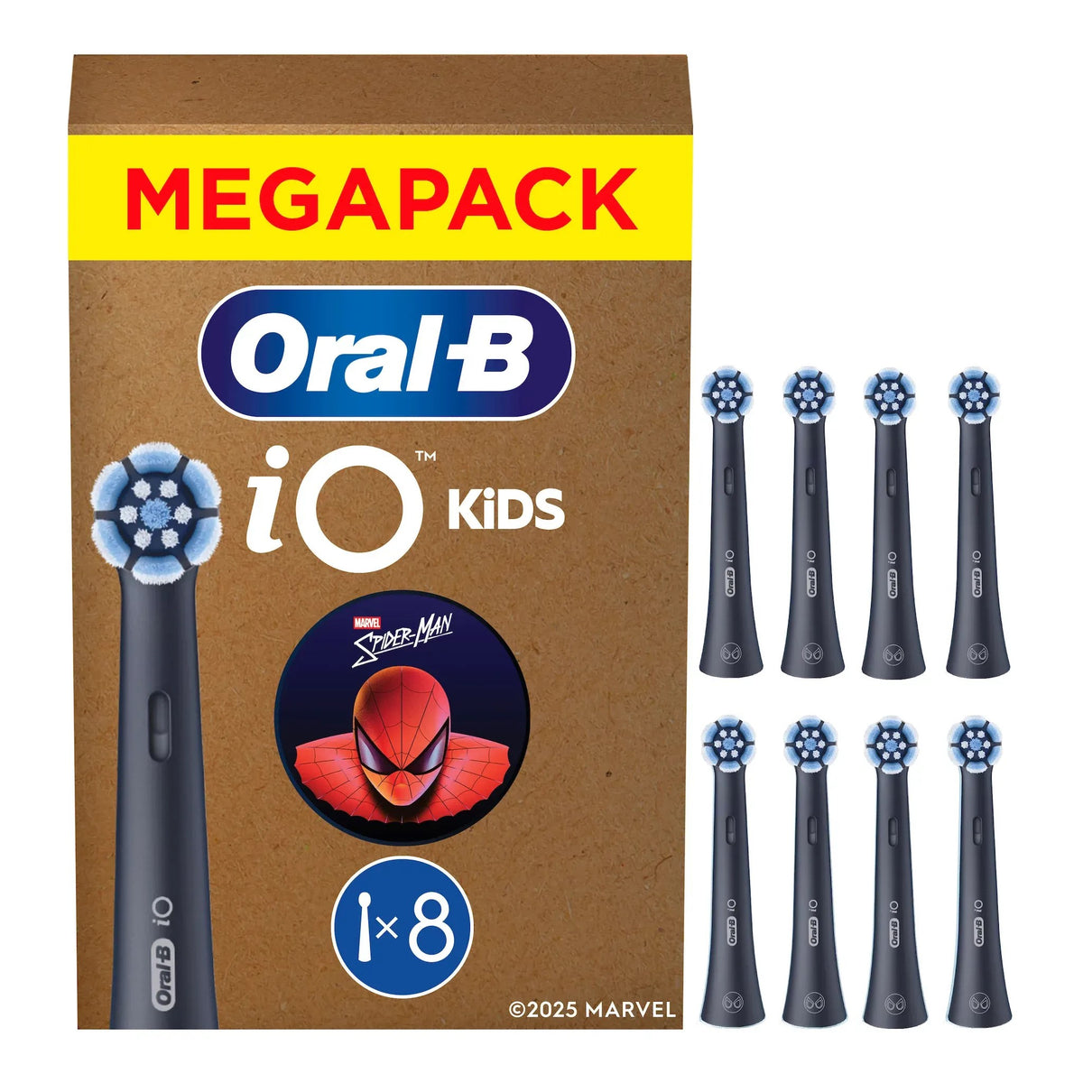Oral-B iO Kids Marvel Spiderman 8pk Electric Toothbrush Head for Age 6+, Gentle on Wobbly Teeth and Gums for Cleaner Teeth