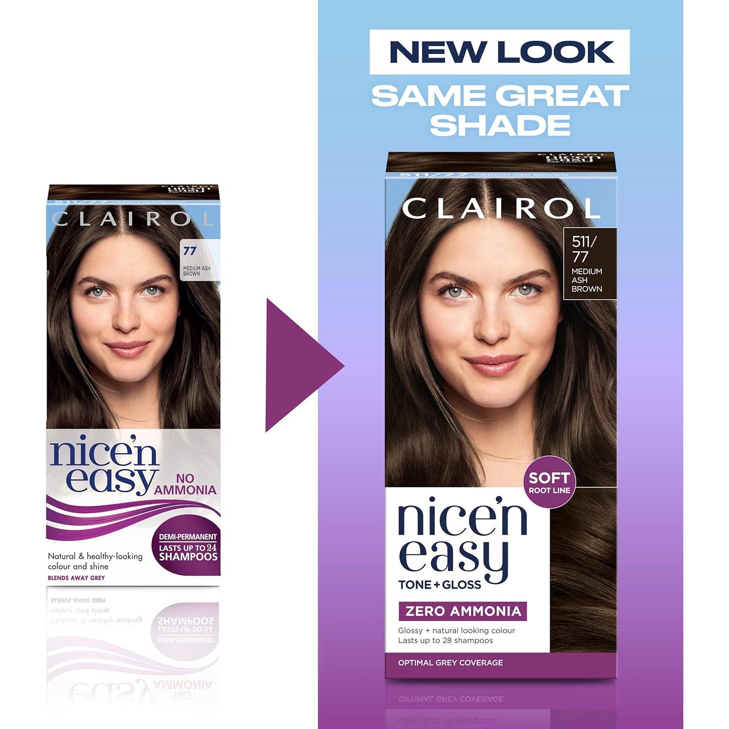 Clairol Nice'n Easy Tone+Gloss Semi Permanent Hair Dye - 511/77 Medium Ash Brown