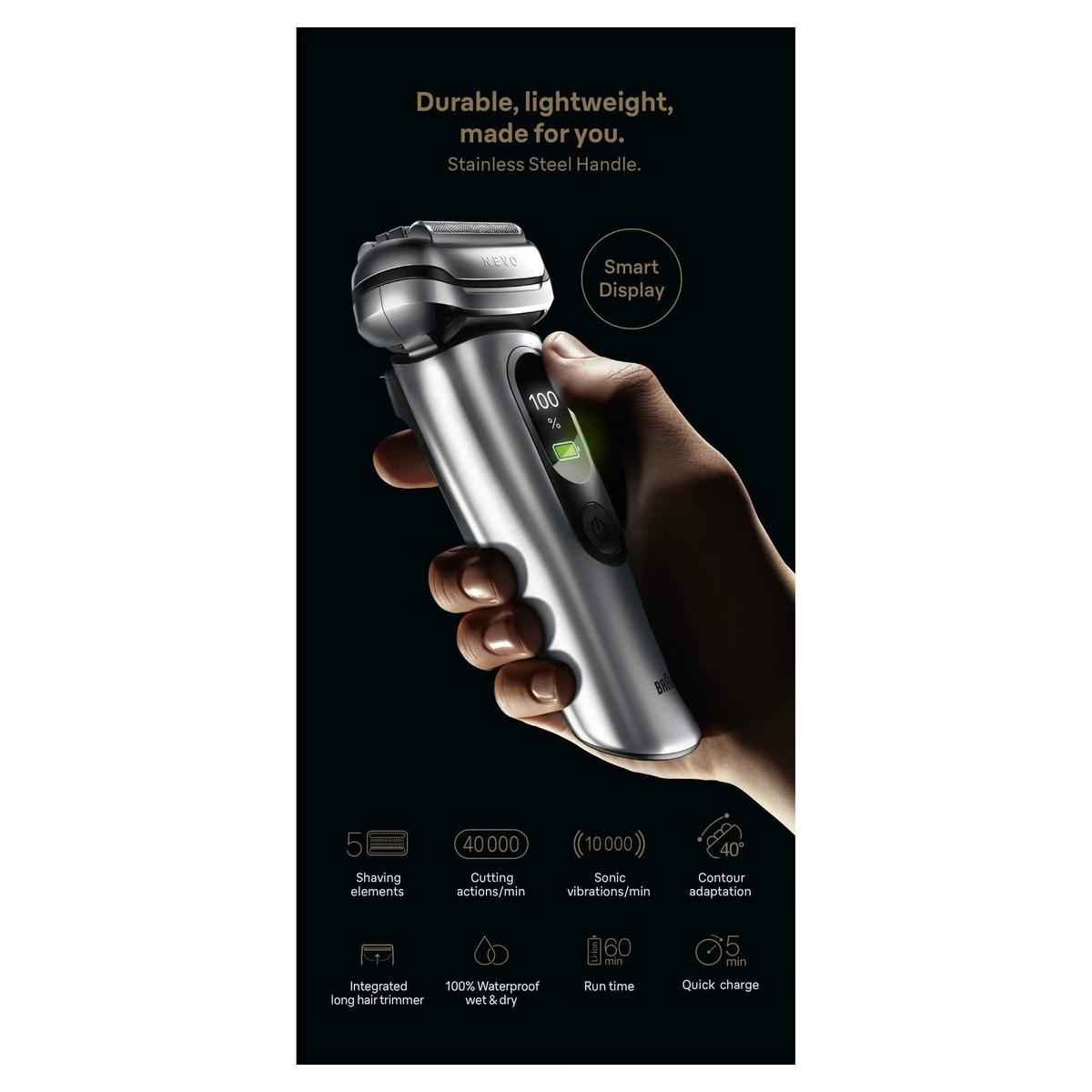 Braun Nevo 15000C Electric Shaver for Men With 7-in-1 Nevo Care System and Aero Touch Technology, Silver