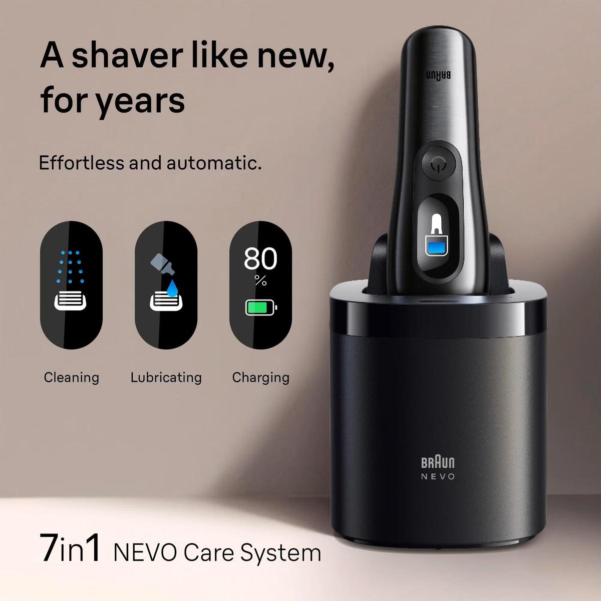 Braun Nevo 17010C Electric Shaver for Men- With Power Case and 7-in-1 Nevo Care System, Graphite