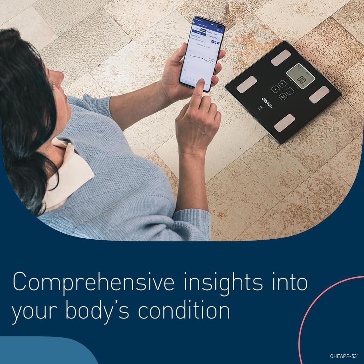OMRON VIVA Bluetooth Smart Scale and Body Composition Monitor with Body Fat, Weight, Visceral Fat, Skeletal Muscle, Resting Metabolism, BMI - Healthxpress.ie