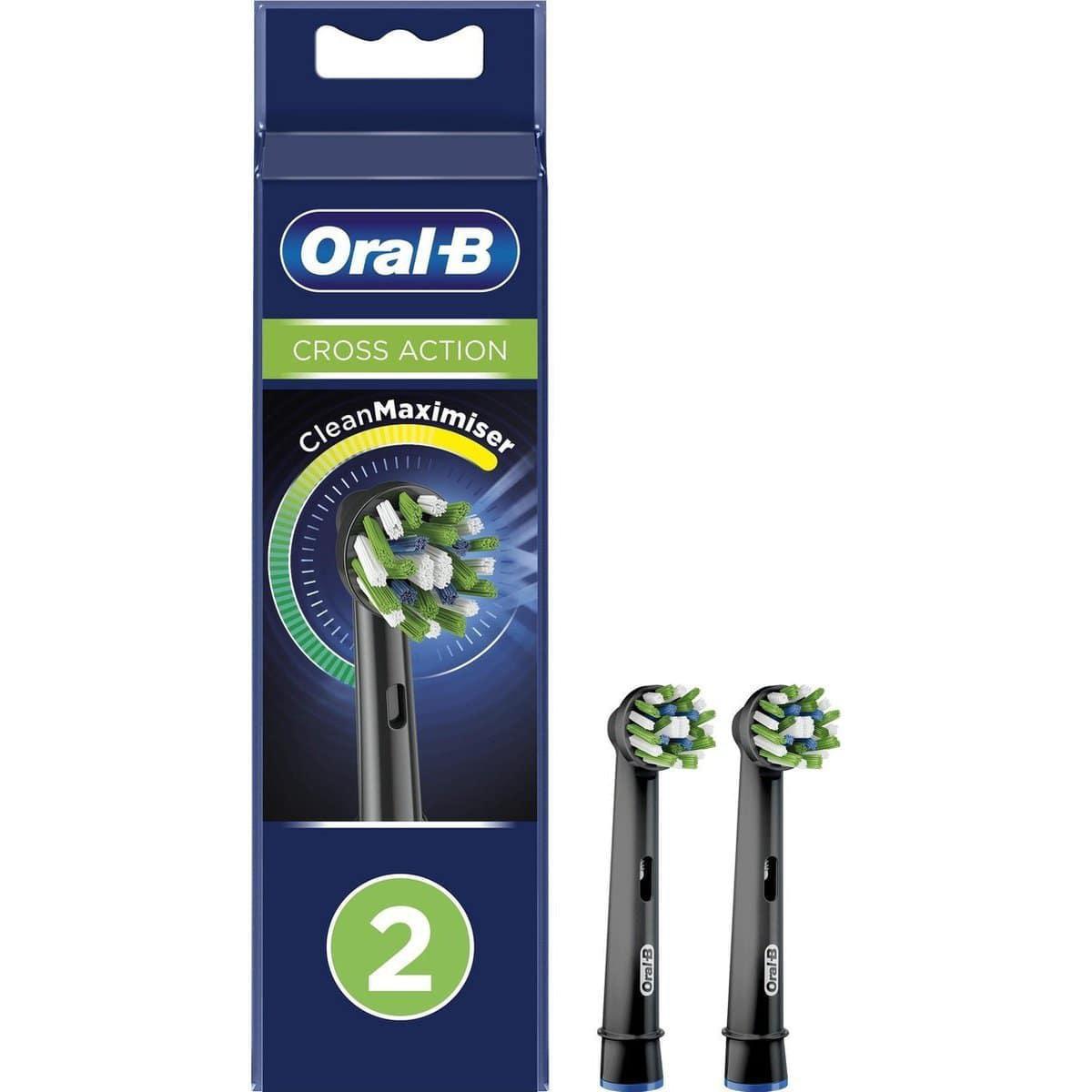Oral-B CrossAction 2pk Replacement Toothbrush Heads - Black Edition - with Cleanmaximiser Technology - Healthxpress.ie