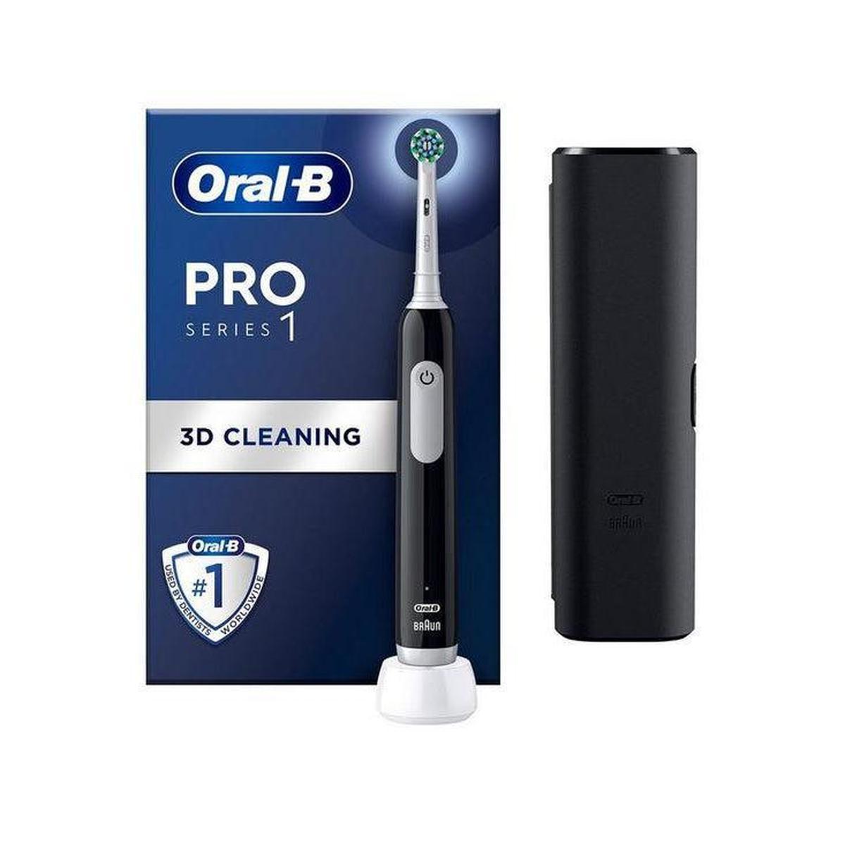 Oral-B Pro 1 Electric Toothbrush With 3D Cleaning, 1 Toothbrush Head & Travel Case, Gum Pressure Control, Black - Healthxpress.ie