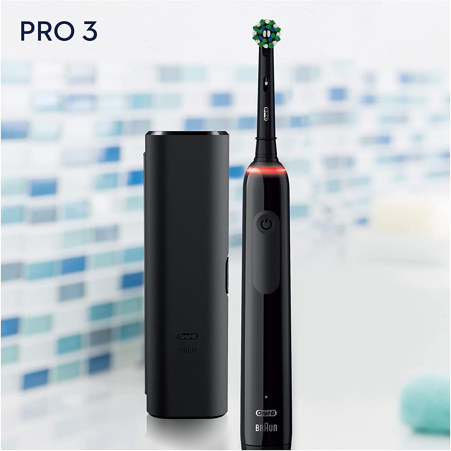 Oral-B Pro 3 - 3500 - Black Electric Toothbrush, 1 Handle with Visible Pressure Sensor, 1 Toothbrush Head, 1 Travel Case