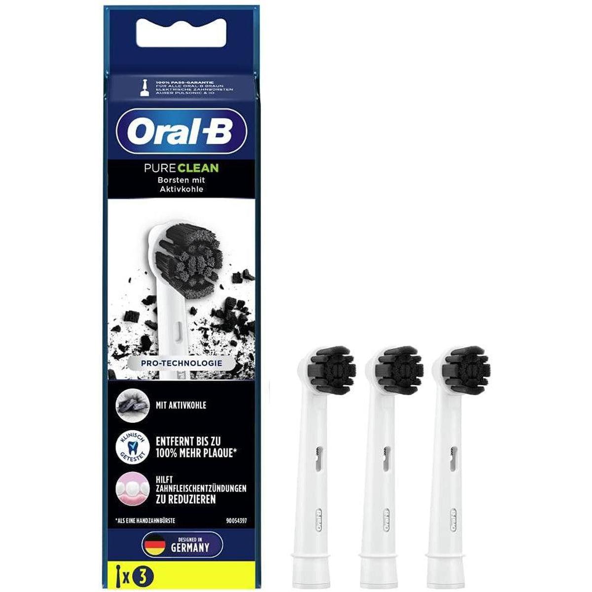 Oral-B Pure Clean Charcoal Toothbrush Heads 3 Pack - Healthxpress.ie
