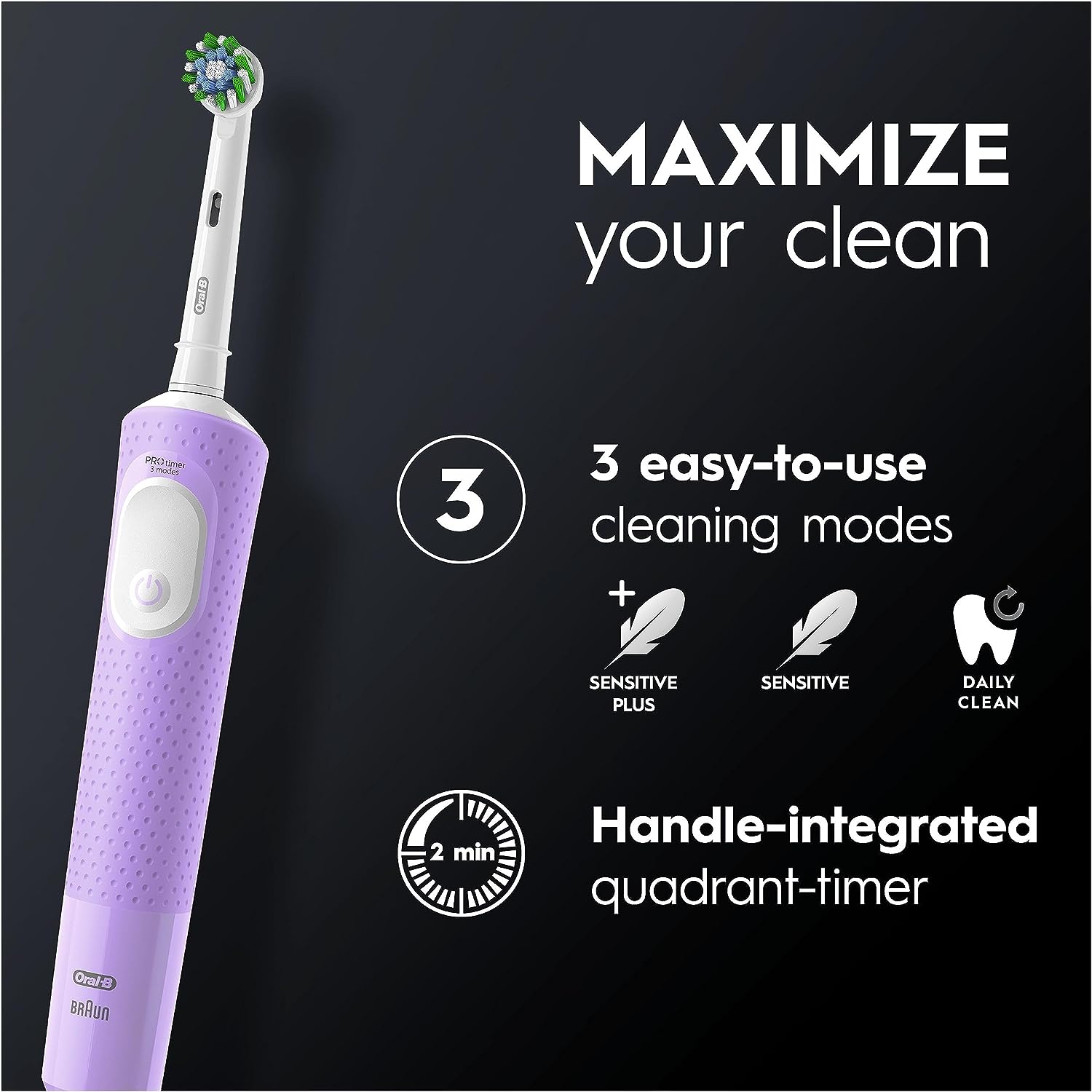 Oral-B Vitality Pro Electric Toothbrush, 1 Handle, 2 Toothbrush Heads, Purple - Healthxpress.ie