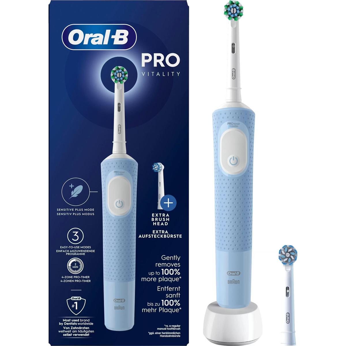 Oral-B Vitality Pro Electric Toothbrush with 2 x Crossaction Brush Heads - Blue - Healthxpress.ie