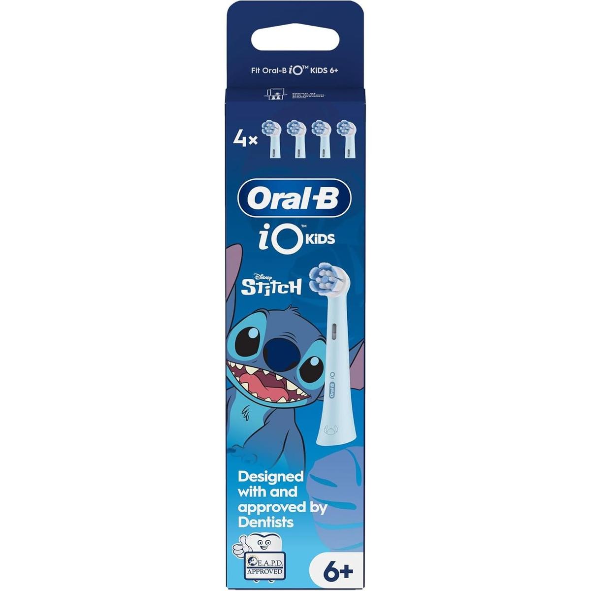 Oral-B iO Kids Marvel Stitch 4pk Electric Toothbrush Head for Age 6+, Gentle on Wobbly Teeth and Gums for Cleaner Teeth