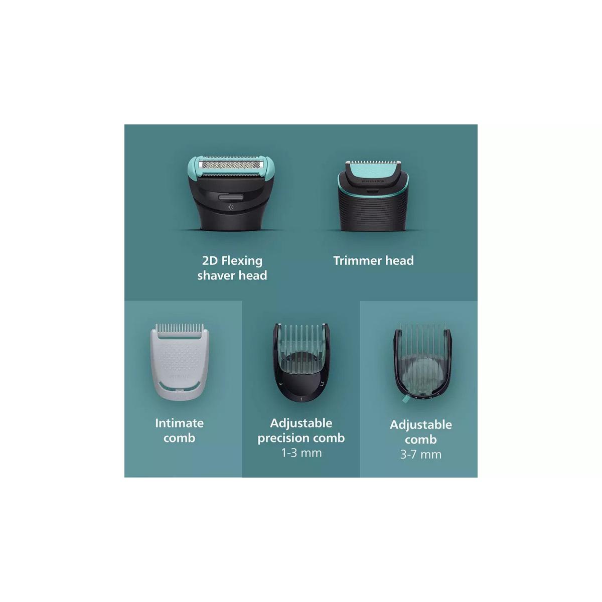 Philips Series 7000 Body Groomer - BG7470/15 - Trimmer for Men with 2D Flexing Head, Triple Protect Shave System, Interchangeable Heads