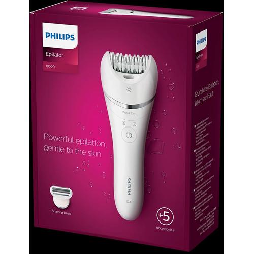Philips Epilator Series 8000 Wet & Dry BRE710/00 ,+5 accessories, Cordless use