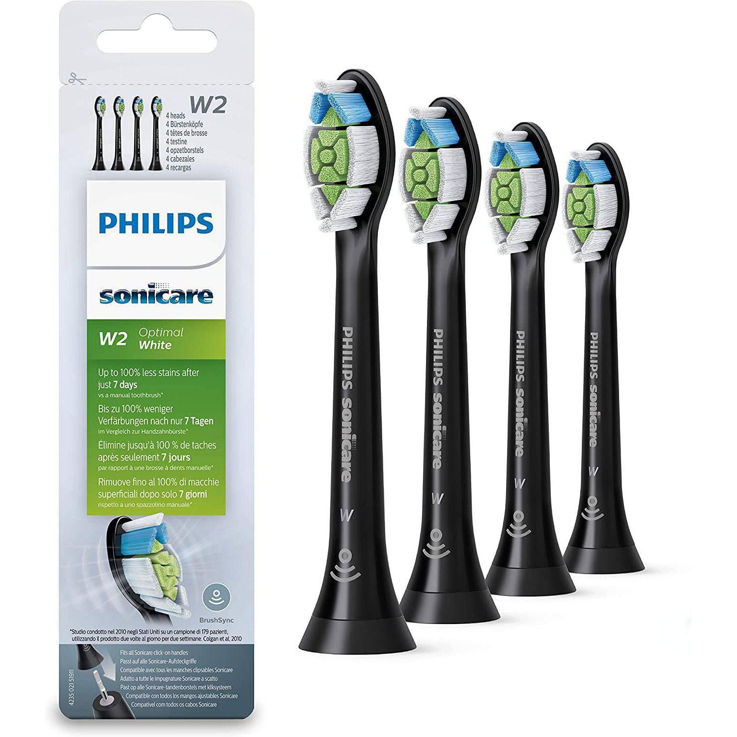 Philips HX6064/11 Sonicare W2 Optimal Brush Head - BrushSync - Black, Pack of 4 - Healthxpress.ie