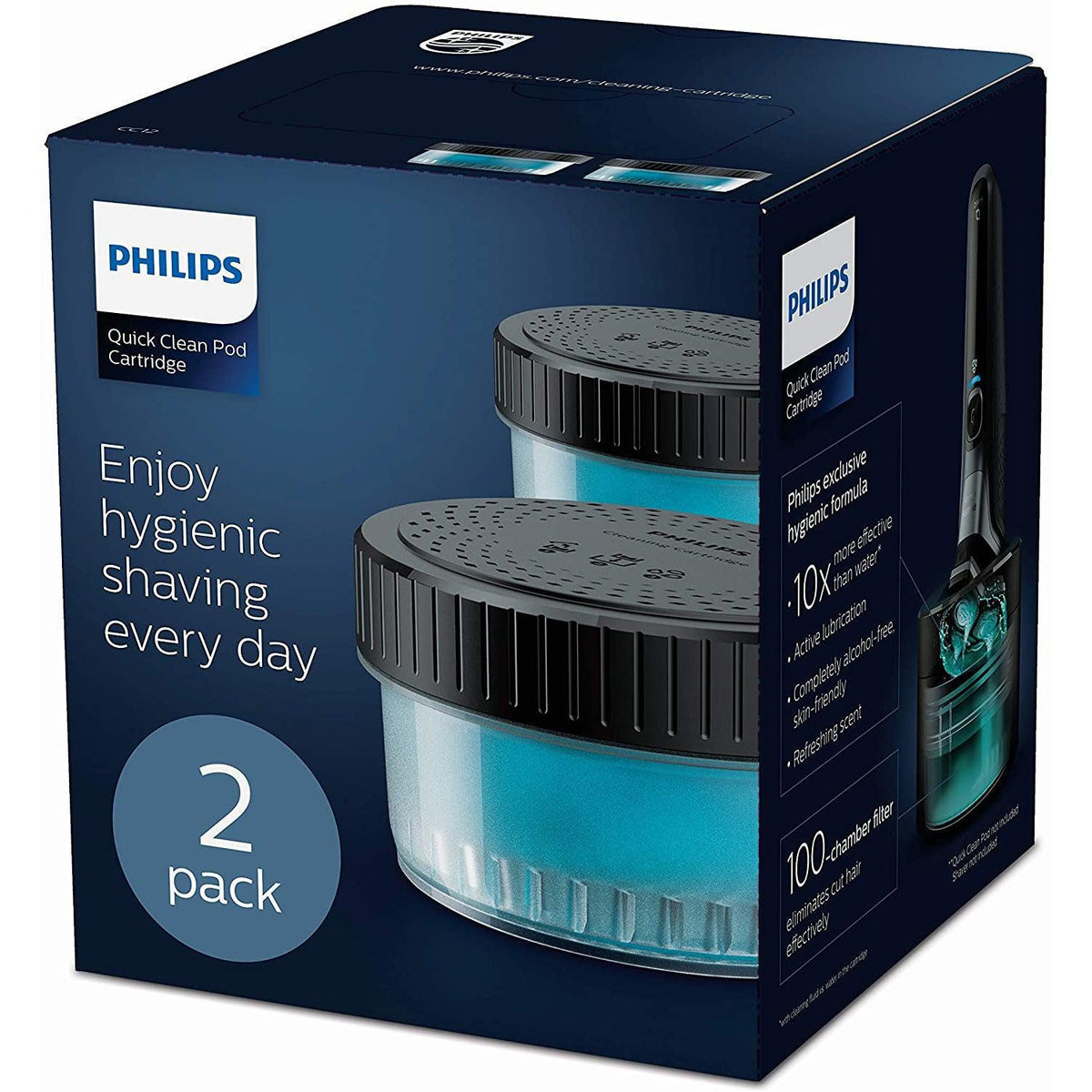 Philips Quick Clean Pod Cartridge for Electric Shaver, 2-Pack, Quick Clean Pod Compatible - CC13/50 - Healthxpress.ie