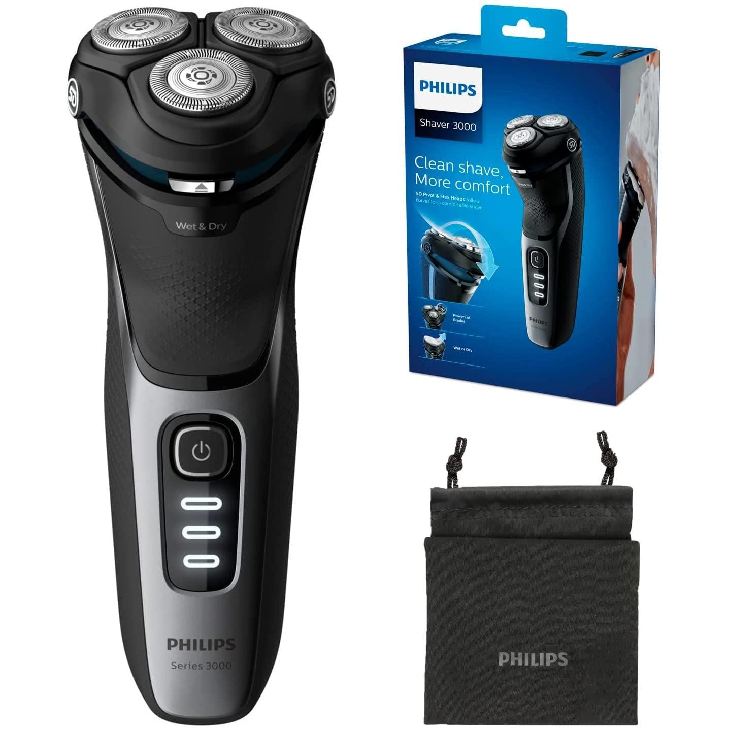 Philips Series 3000 S3242/12 Wet & Dry Electric Shaver with 5D Flex & Pivot  Heads, Travel Pouch & Pop-up Trimmer, Ash Gold