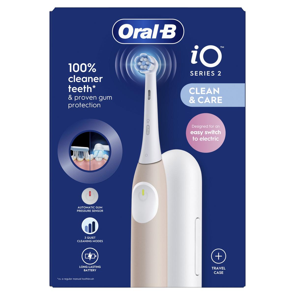 Oral-B iO2 Pink Electric Toothbrush, 1 Toothbrush Head, 1 Travel Case, 1 Travel Refill Holder, Designed by Braun - Healthxpress.ie