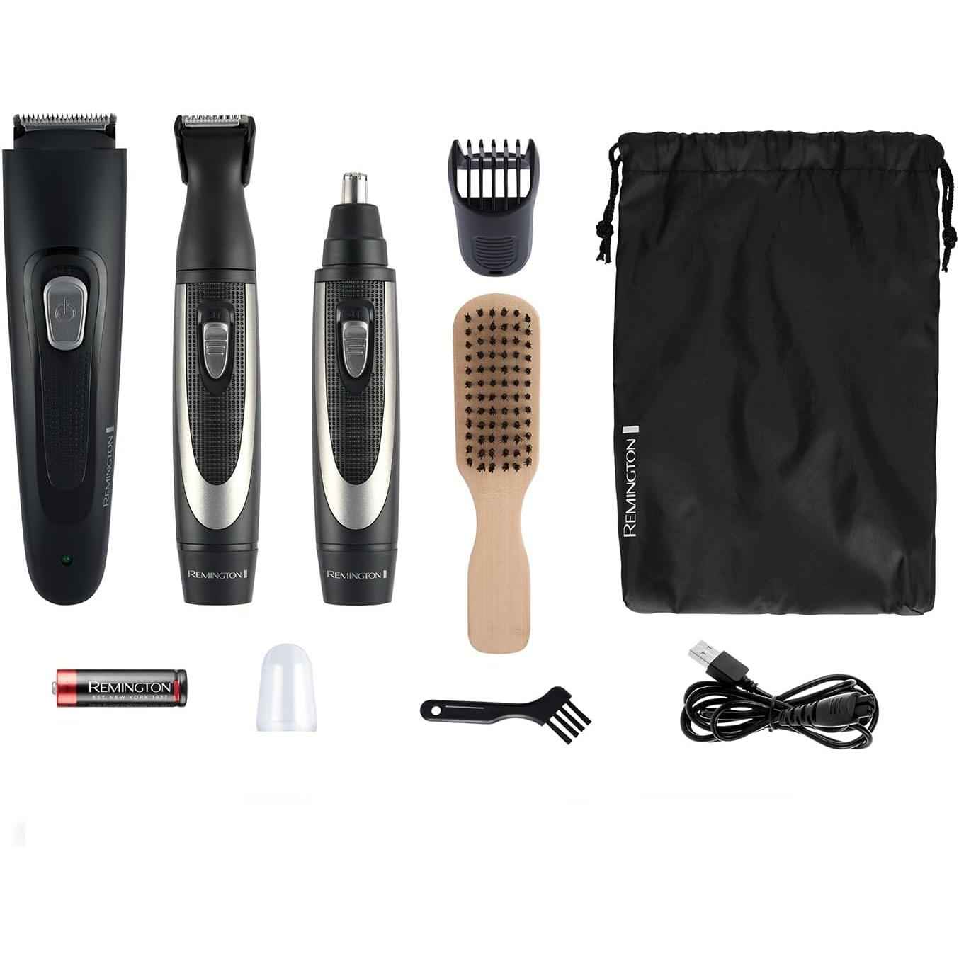 Remington Beard Trimmer Kit The Works (6 Piece Beard Trimmer with Comb (2mm-18mm), Precision Trimmer with Comb (1mm-5mm) & Nose and Ear Trimmer , USB ) MB905