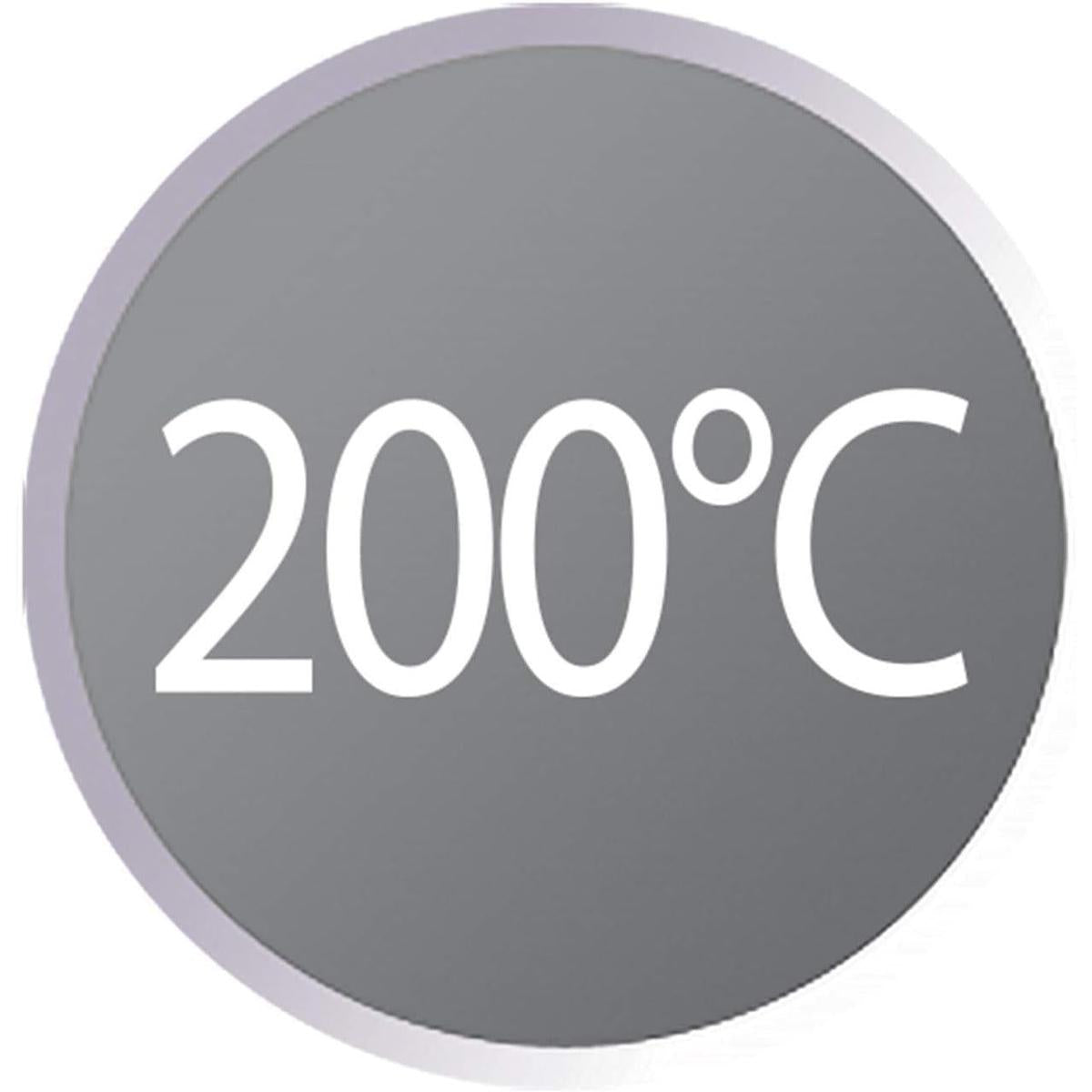Grey circular icon displaying 200°C temperature setting for Remington curling wand.