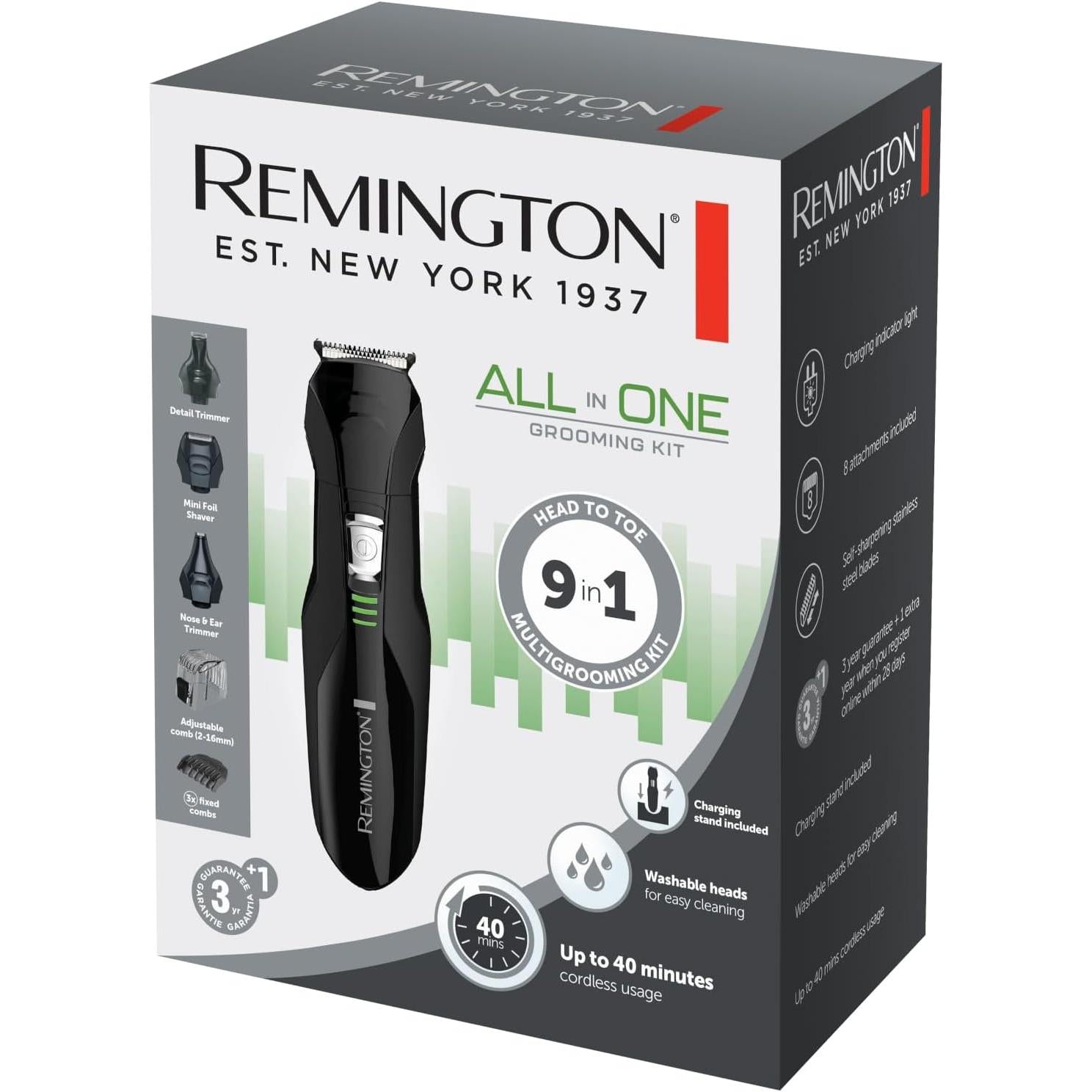 Remington All-in-One Grooming Kit Beard Trimmer ,Stainless Steel Blades, 40-Minute Run Time, Cordless) PG6020