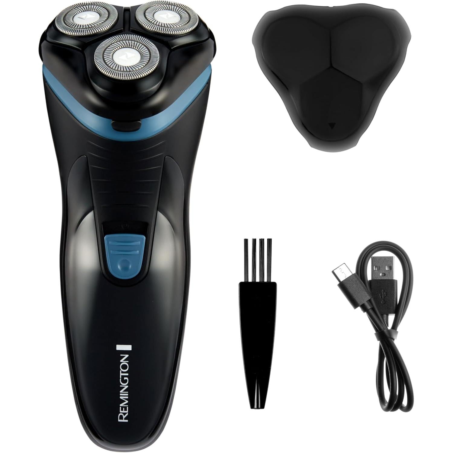 Remington Mens Electric Rotary Shaver R1 (Dry Shave, 30mins runtime, Pop-Up Trimmer, Cordless Usage, USB , Worldwide Voltage, R1000