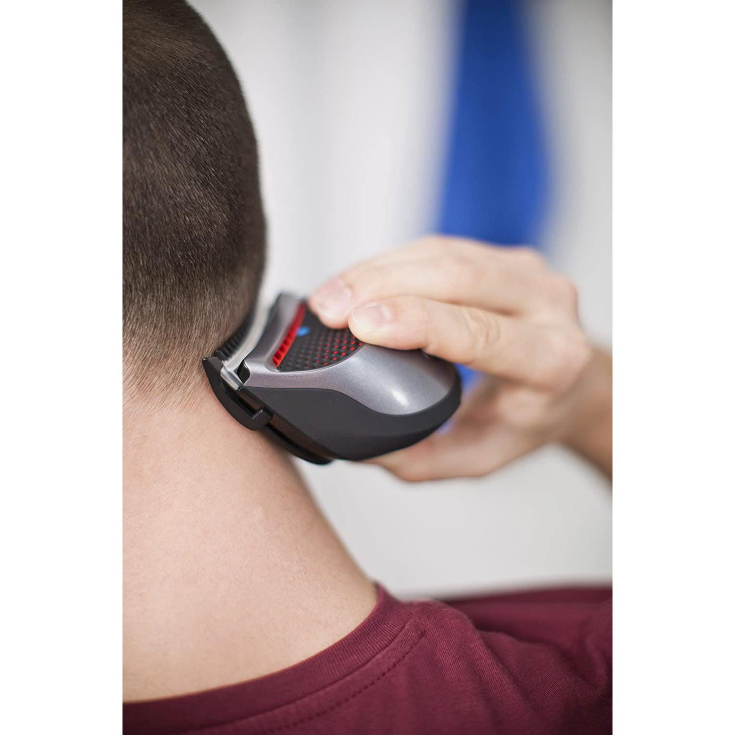 Remington Quick Cut Hair Clippers -9 Comb Lengths Curved Blade with Storage Pouch - HC4250, Black/Red