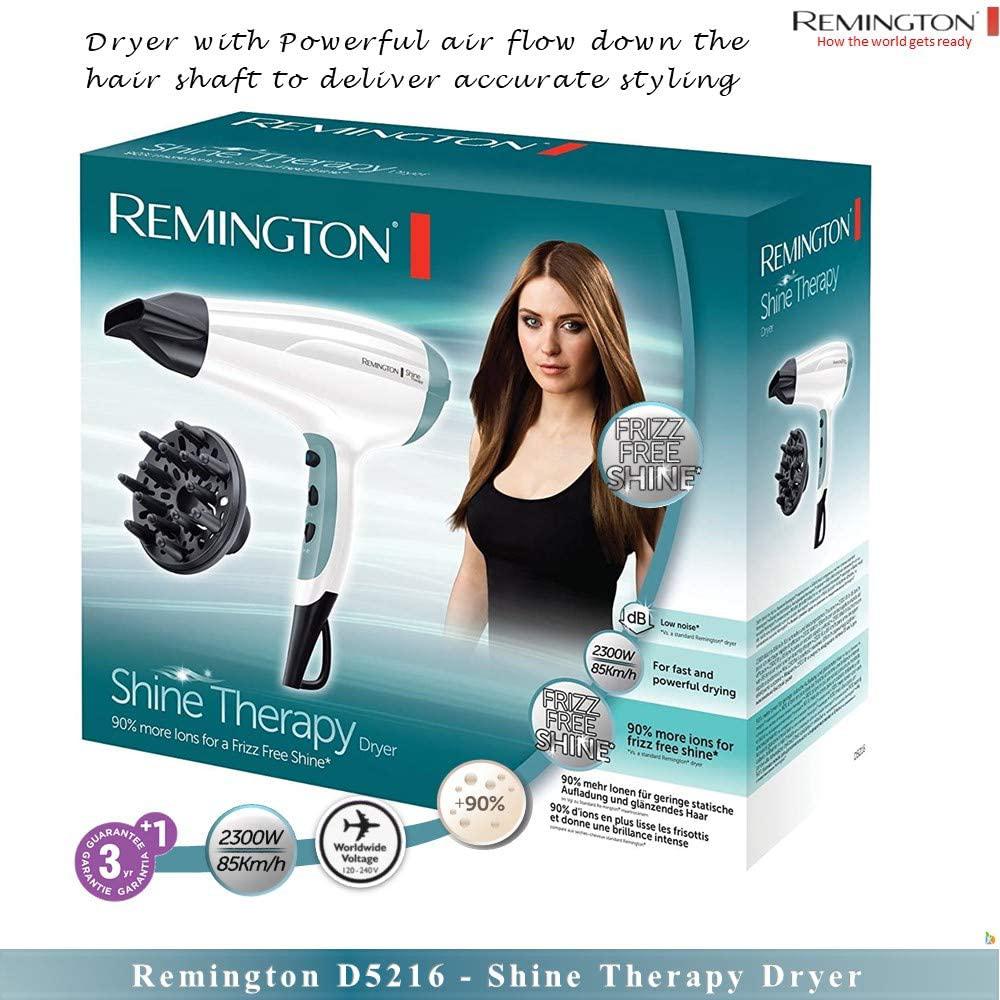 Remington Shine Therapy Hair Dryer with Power Dry and Cool Shot for a Frizz Free Shine, Quick Drying, 2300 W - D5216