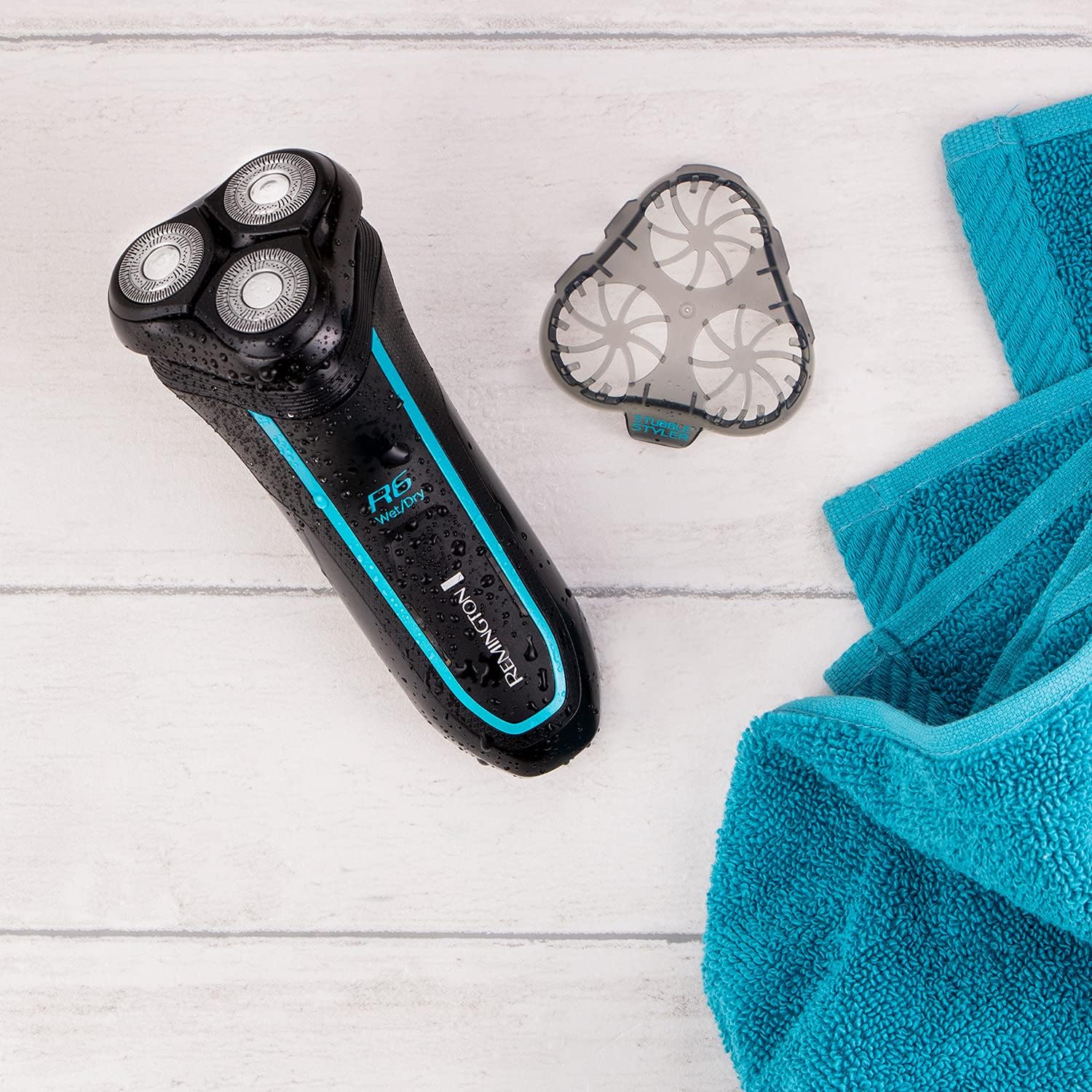 Remington R6 Aqua Wet & Dry Mens Electric Rotary Shaver (100% Waterproof, Pop up trimmer, 60min usage, 90min charge, 5min Quick charge, Cordless, USB Charging, Travel pouch) R6000