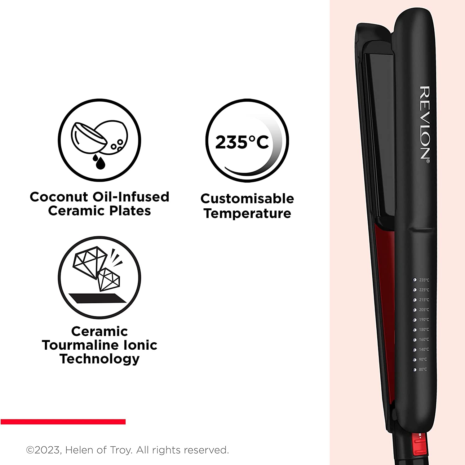 Revlon Smoothstay Coconut Oil-Infused Hair Straightener 25mm Plates Temperature up to 235°C,RVST2211P