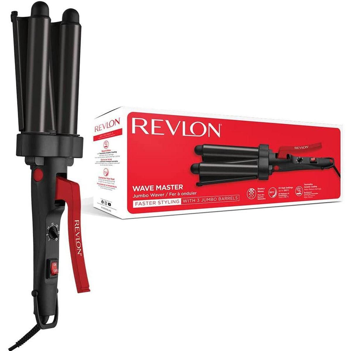 Revlon Wave Master Jumbo Waver (Three-Prong Jumbo Barrels,30 Heat Settings Up to 190°C) RVIR3056UKE, Black - Healthxpress.ie