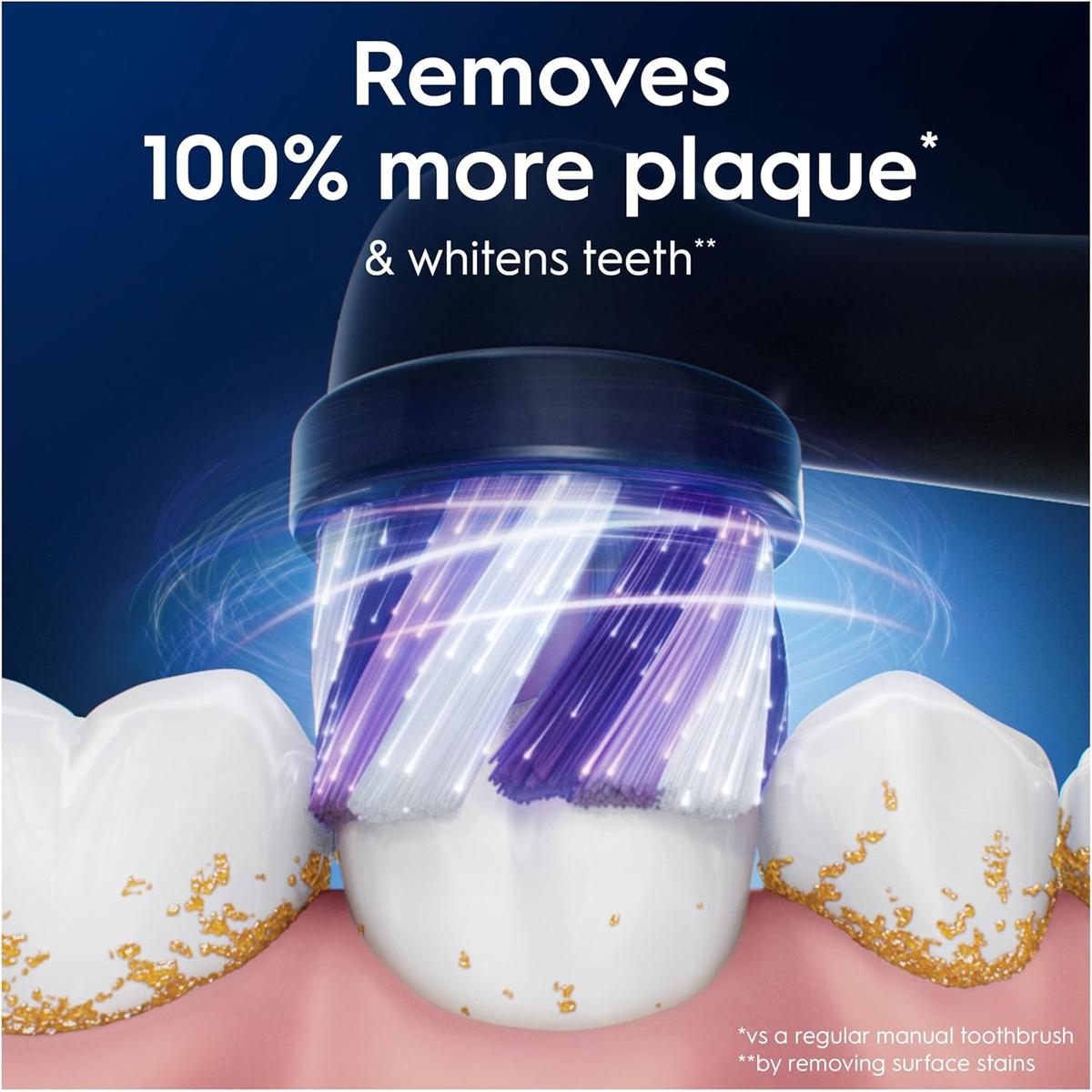 Oral-B iO Radiant White 4pk Replacement Toothbrush Heads, with Angled Bristles for Deep Plaque Removal & Polishing Petals for Teeth Whitening, Black