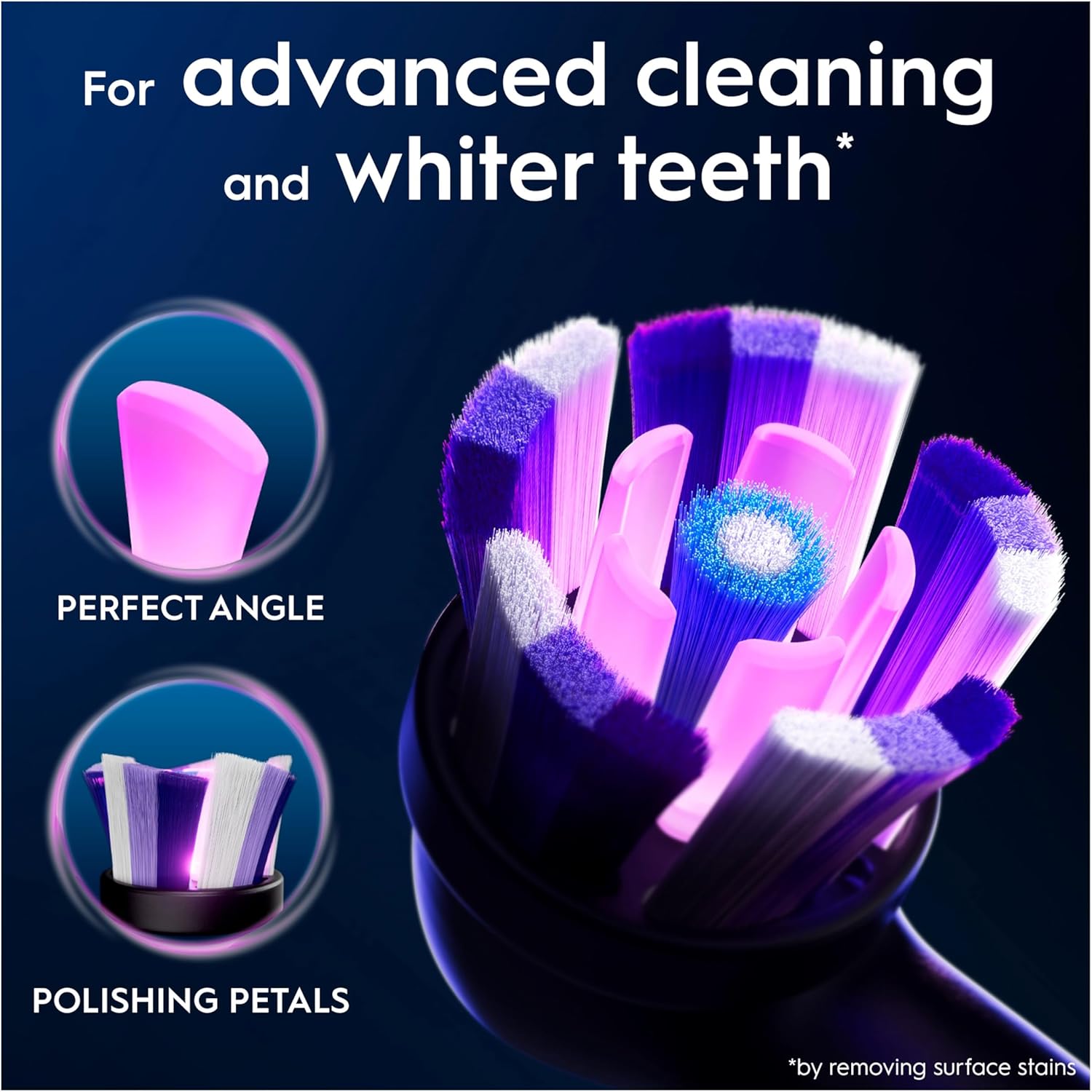 Oral-B iO Radiant White 4pk Replacement Toothbrush Heads, with Angled Bristles for Deep Plaque Removal & Polishing Petals for Teeth Whitening, Black
