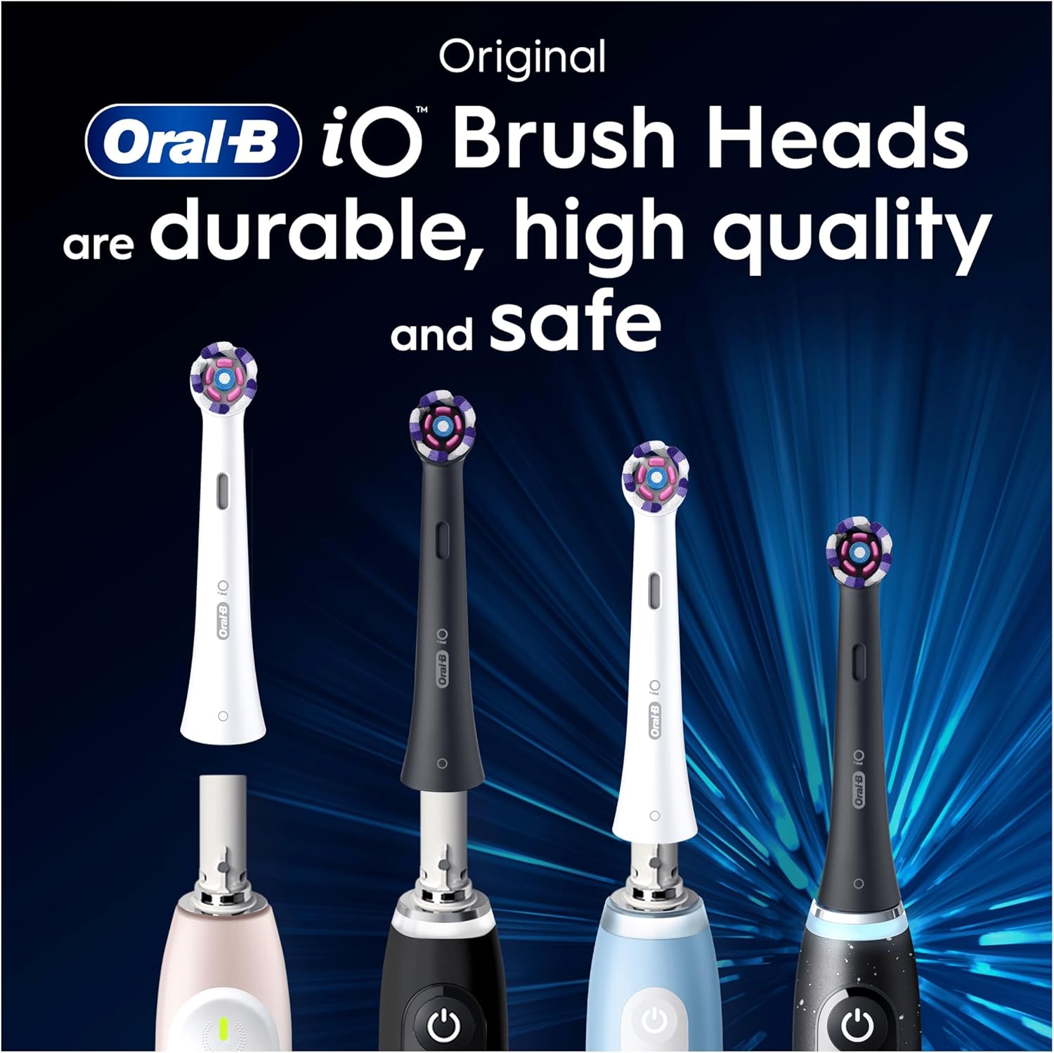 Oral-B iO Radiant White 4pk Replacement Toothbrush Heads, with Angled Bristles for Deep Plaque Removal & Polishing Petals for Teeth Whitening, Black