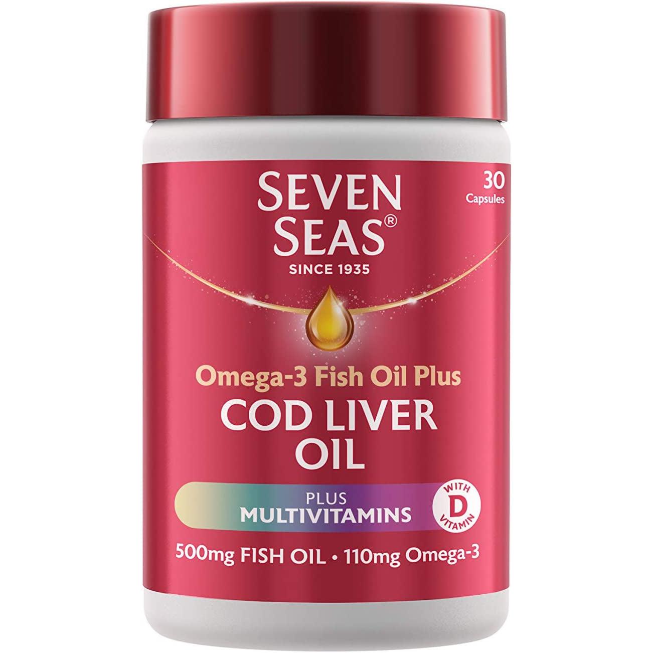 Seven Seas Cod Liver Oil Tablets, Plus Multivitamins & 110 mg Omega-3 - 30 Capsules