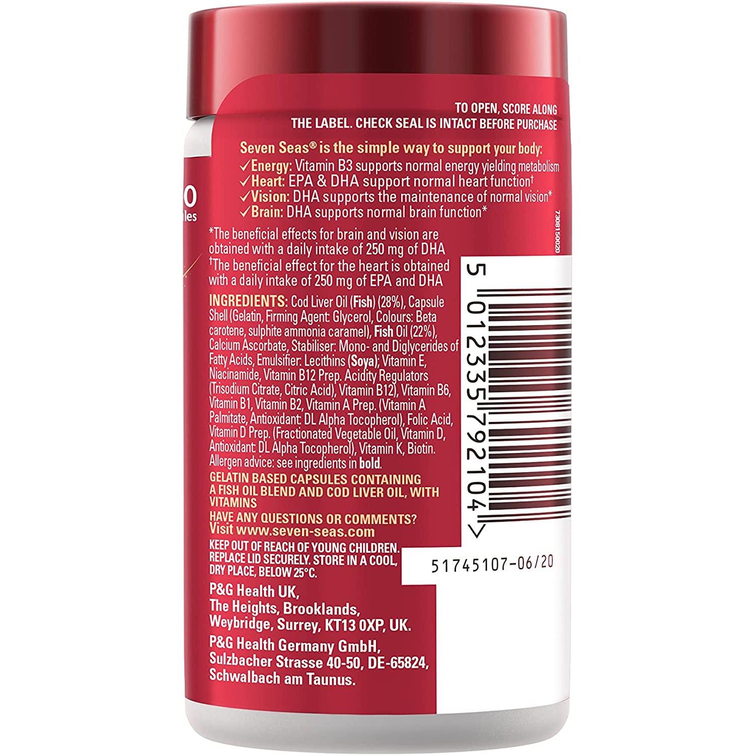 Seven Seas Cod Liver Oil Tablets, Plus Multivitamins & 110 mg Omega-3 - 90 Capsules