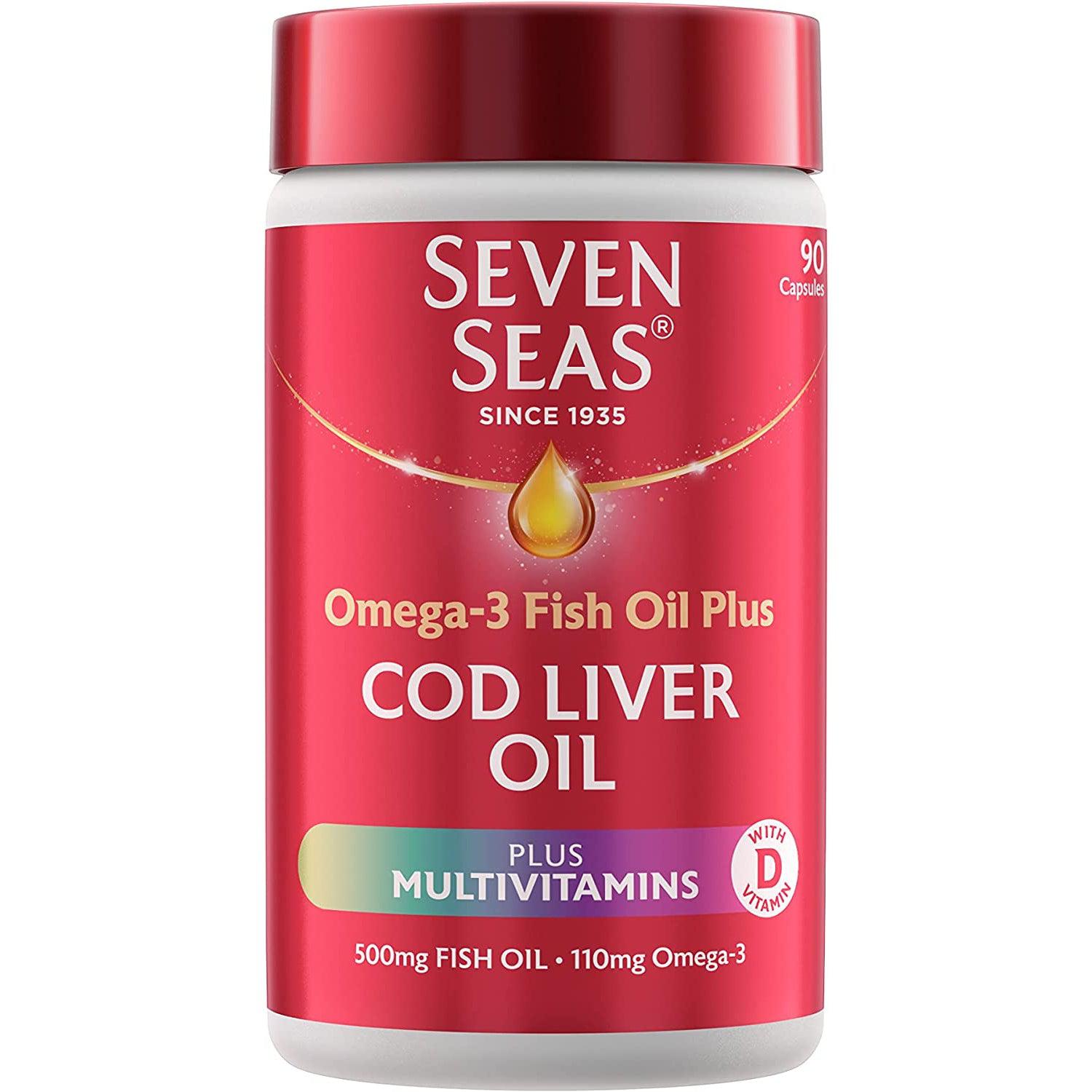 Seven Seas Cod Liver Oil Tablets, Plus Multivitamins & 110 mg Omega-3 - 90 Capsules
