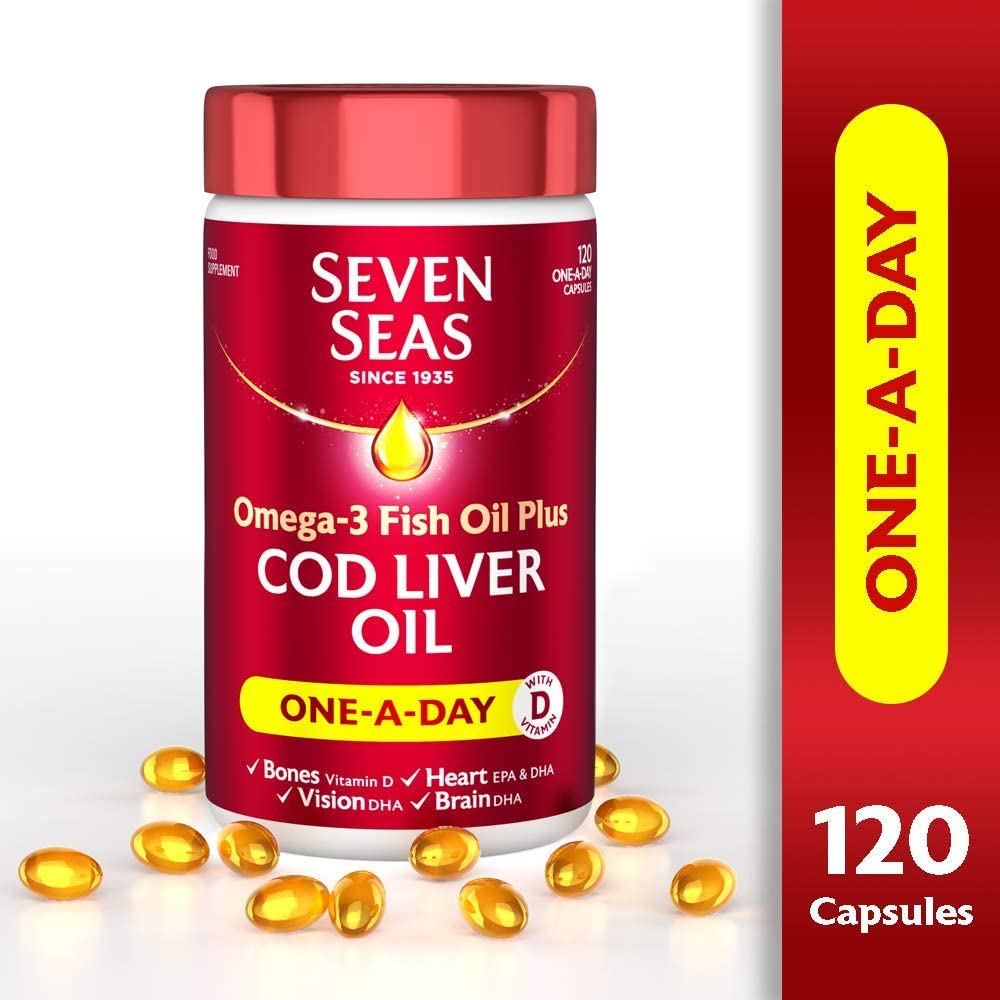 Seven Seas Omega-3 FISH Oil Plus Cod Liver Oil, 120 Capsules