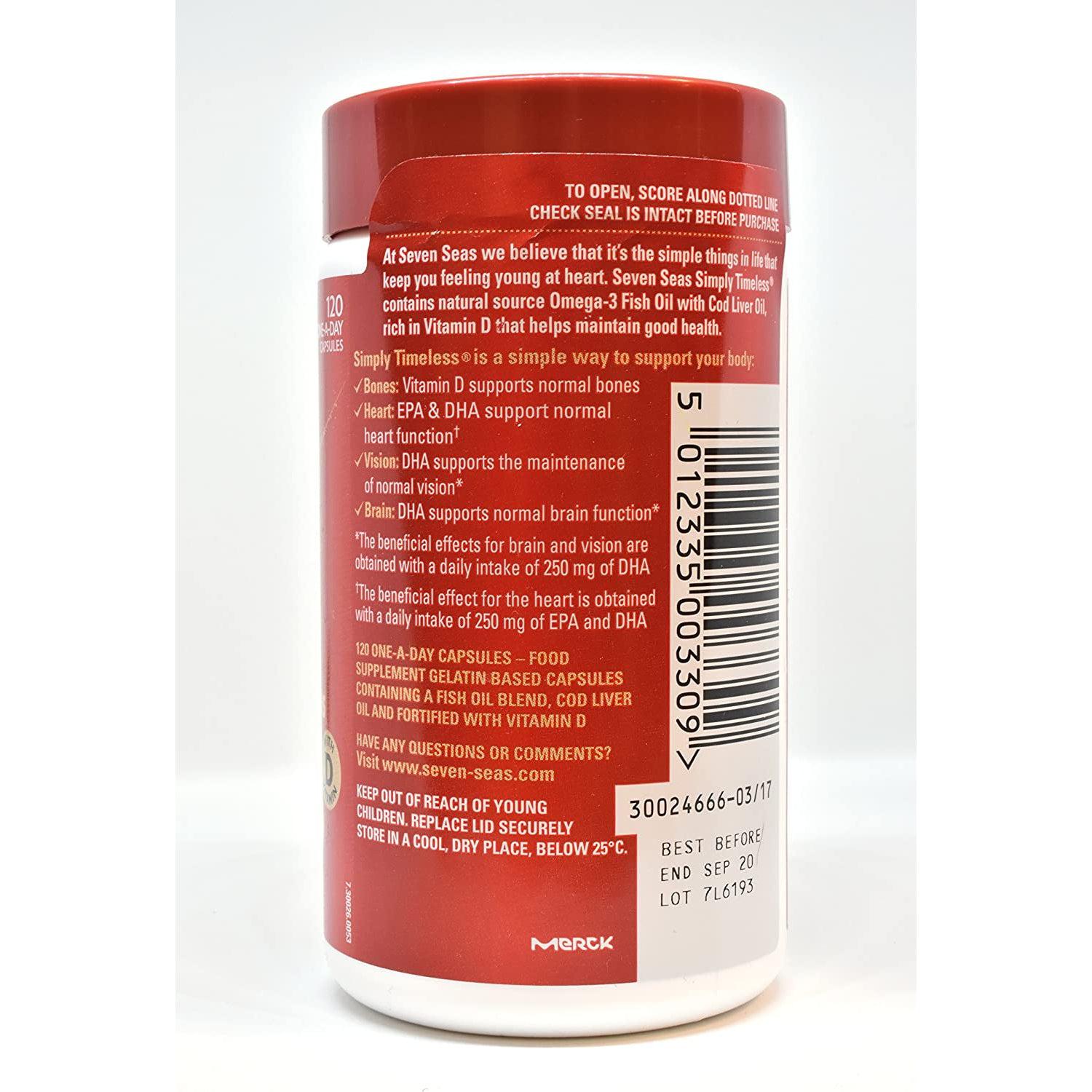 Seven Seas Omega-3 FISH Oil Plus Cod Liver Oil, 120 Capsules