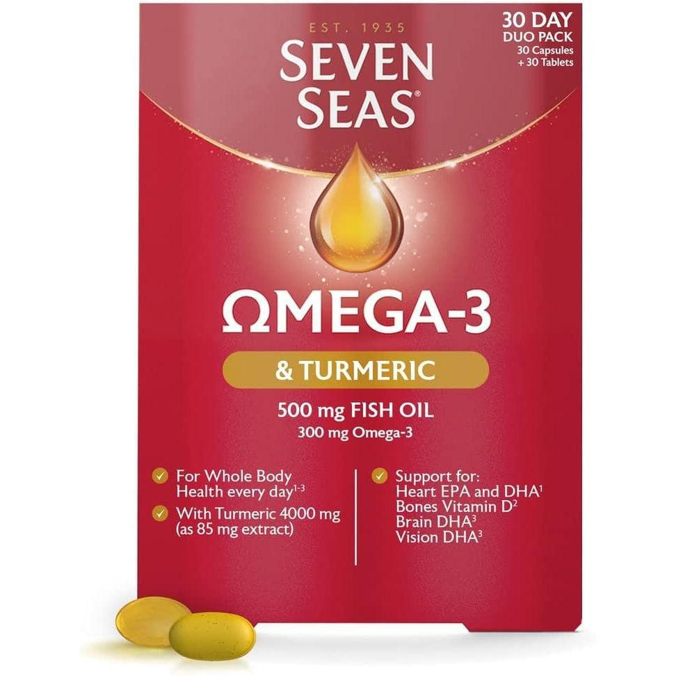 Seven Seas Omega-3 Fish Oil Turmeric, 500 mg Fish Oil + 300 mg Omega-3 -30 Tab Duo Pack
