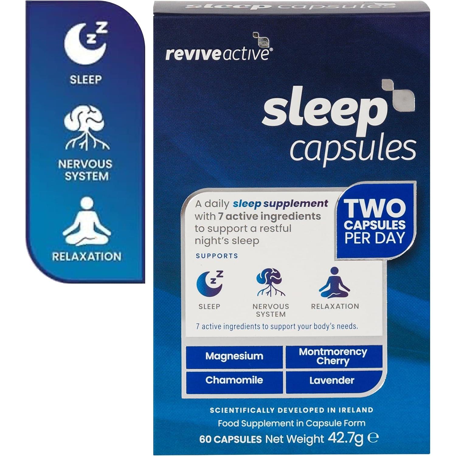 Revive Active Sleep Capsules - Daily Supplement with Magnesium, Nervous System Support & Rest - 30 Days Supply