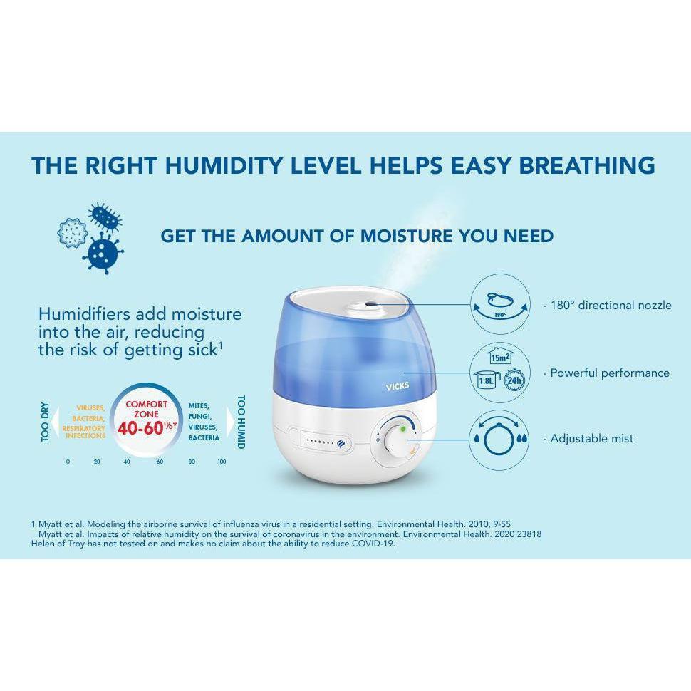 Vicks VUL525E1 Mini Cool Mist Ultrasonic Humidifier New Version - 0.5 Gallon Tank, Blue