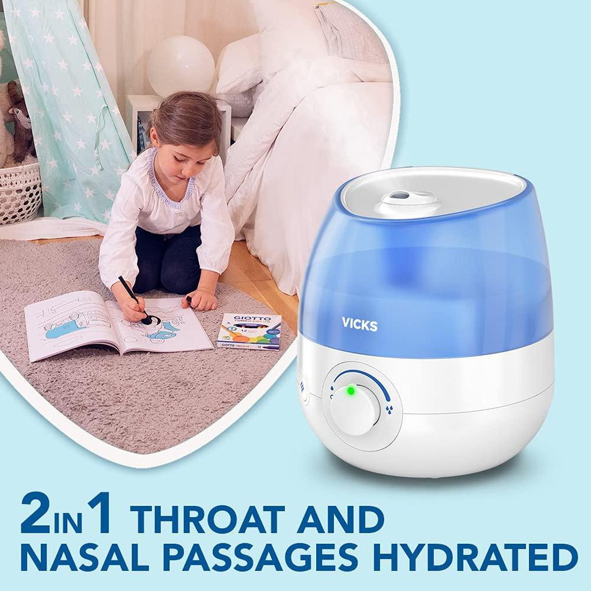 Vicks VUL525E1 Mini Cool Mist Ultrasonic Humidifier New Version - 0.5 Gallon Tank, Blue - Healthxpress.ie
