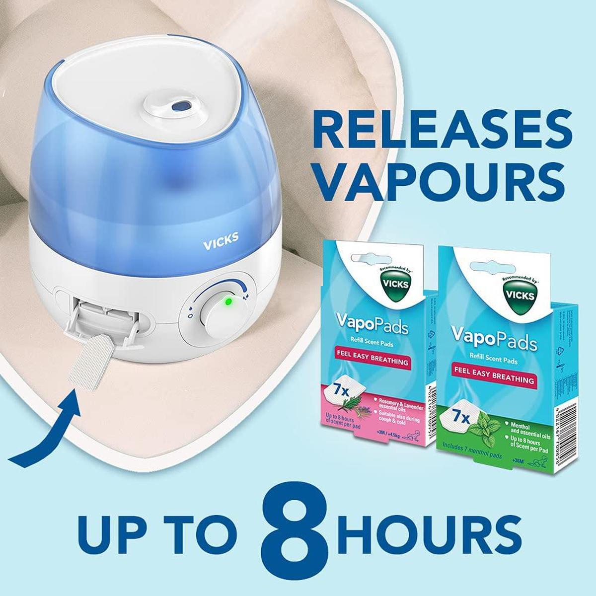 Vicks VUL525E1 Mini Cool Mist Ultrasonic Humidifier New Version - 0.5 Gallon Tank, Blue - Healthxpress.ie